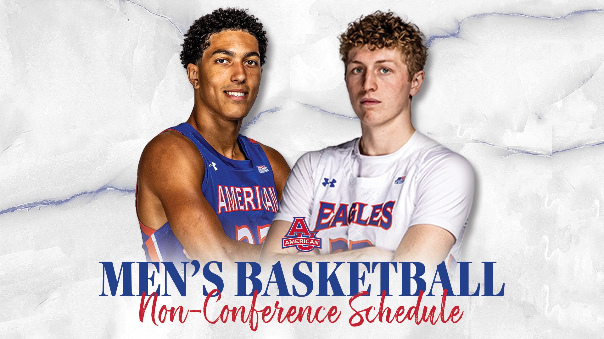 2026-27 Men's Basketball Non-Conference Schedule with photos of Greg Jones and Matt Mayock