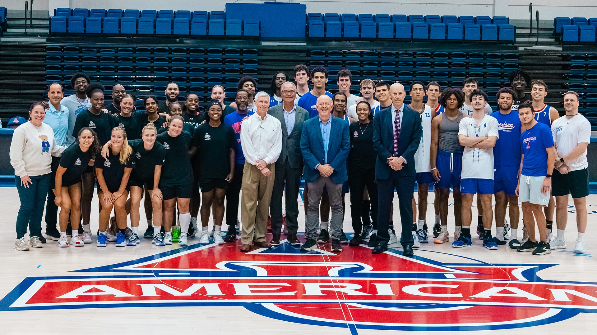 men's and women's basketball teams with VIP speakers Judge Boasberg, Judge Casey, Mike Abramowitz, and Dean Mike Barry