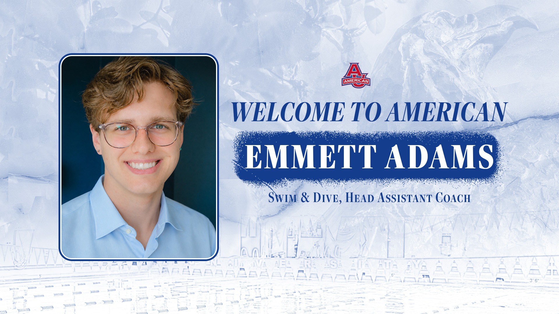 welcome Emmett Adams, assistant swim and dive coach