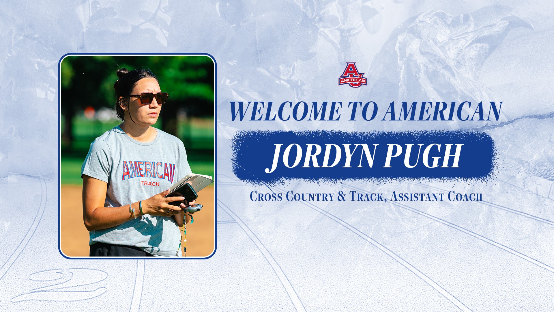 Graphic announcing Jordyn Pugh as the new cross country and track assistant coach.