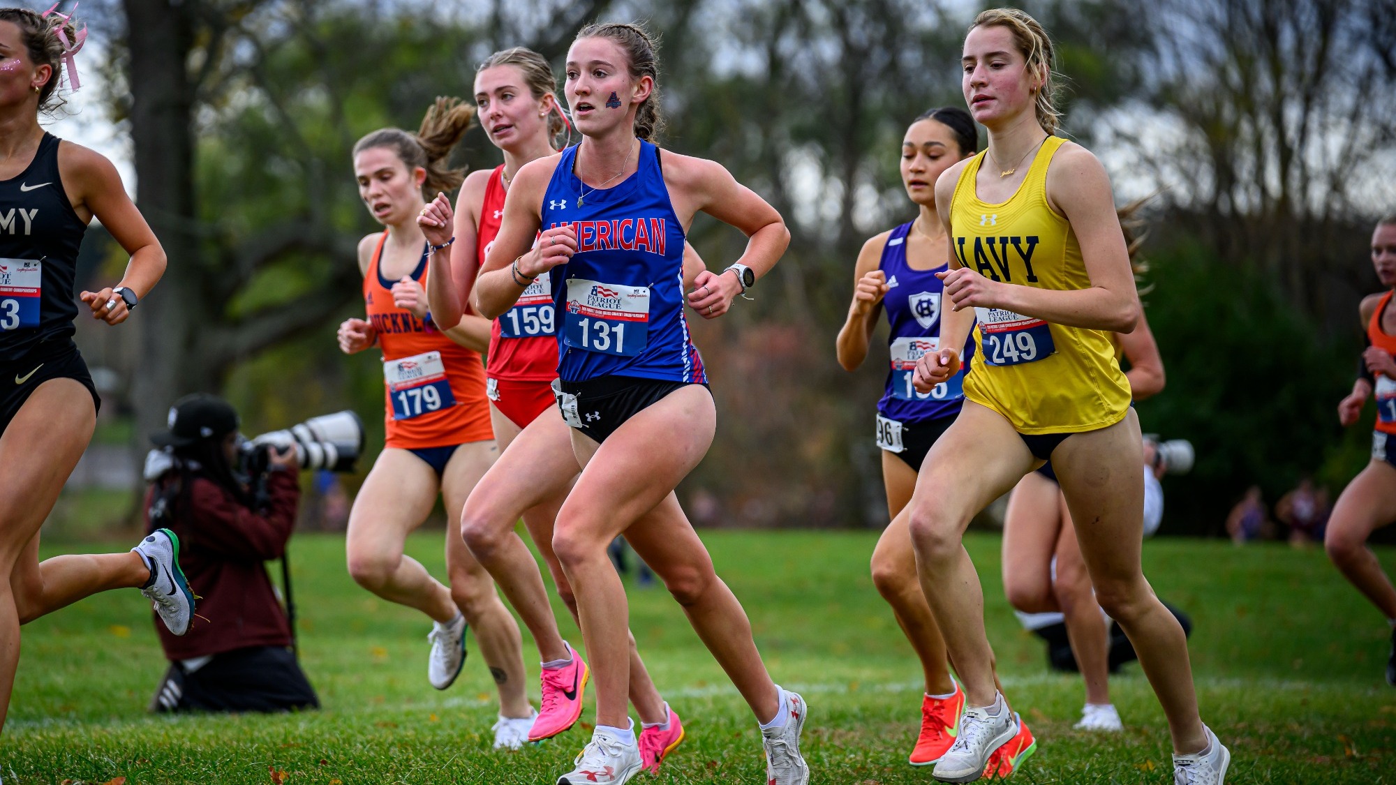 Shealyn Brochu begins the race at the 2025 Patriot League Championship meet.