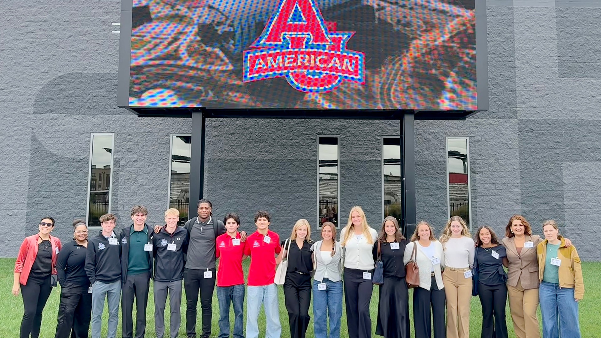 AU student-athletes outside the Under Armour headquarters in Baltimore, Maryland