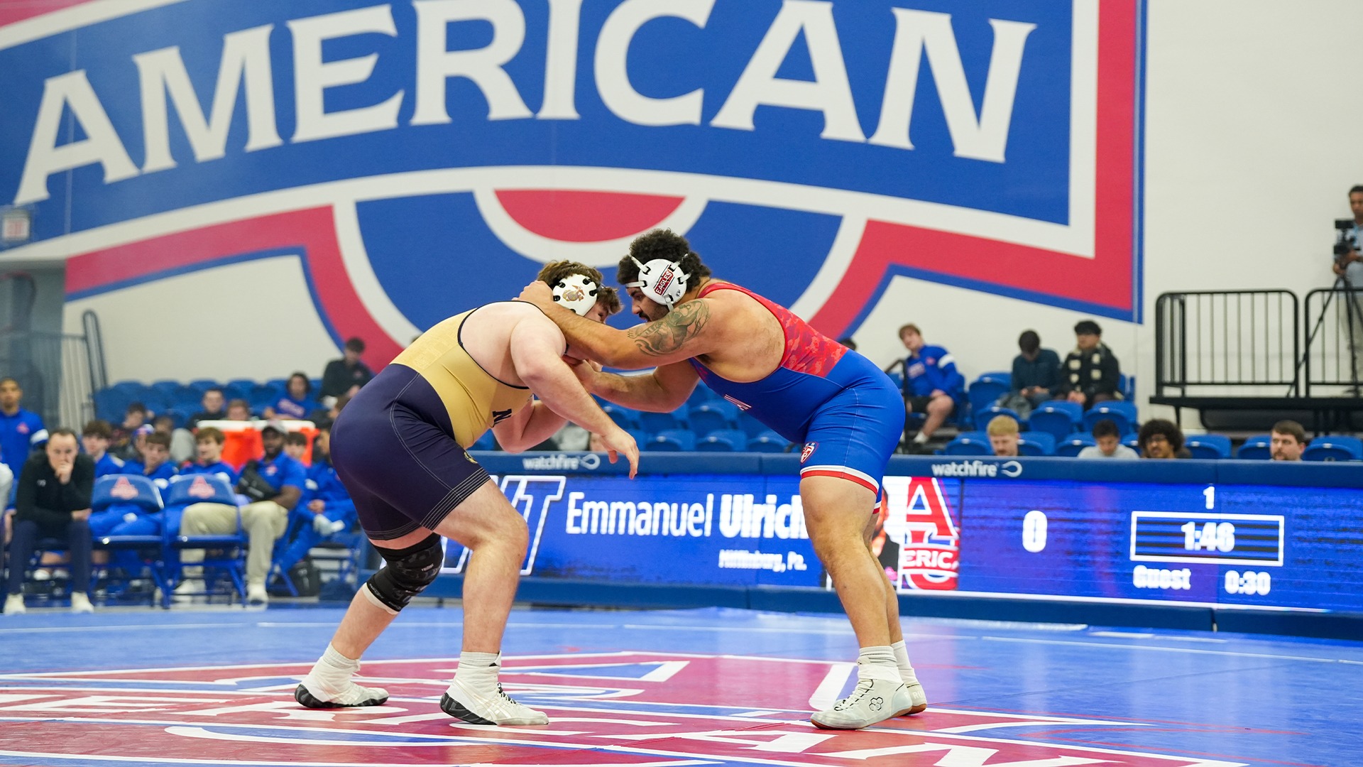 Emmanuel Ulrich wrestling in a match against Navy.