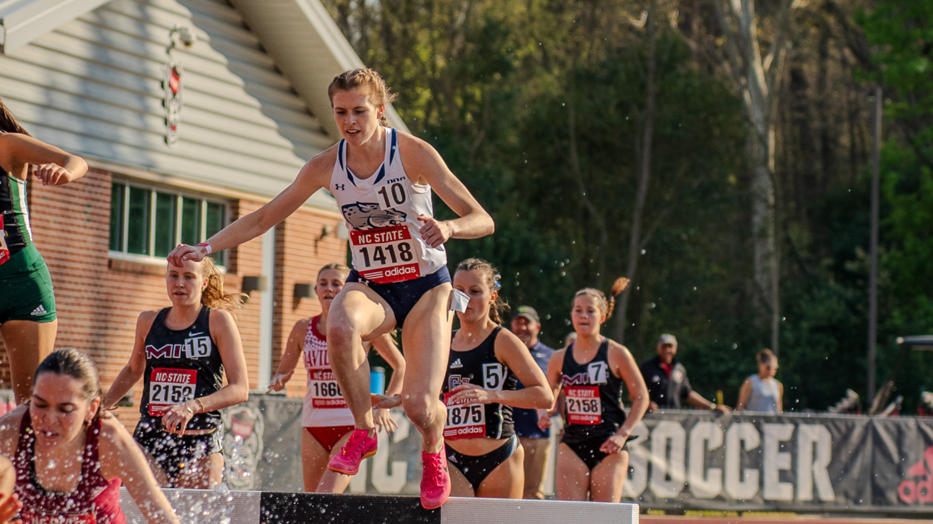 Emily McBride competing in the 3000m steeplechase at the Raleigh Relays