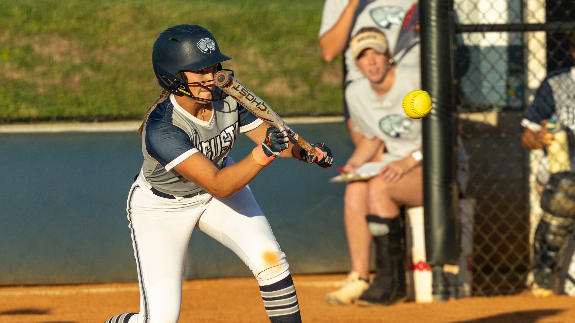 softball player bunting a ball