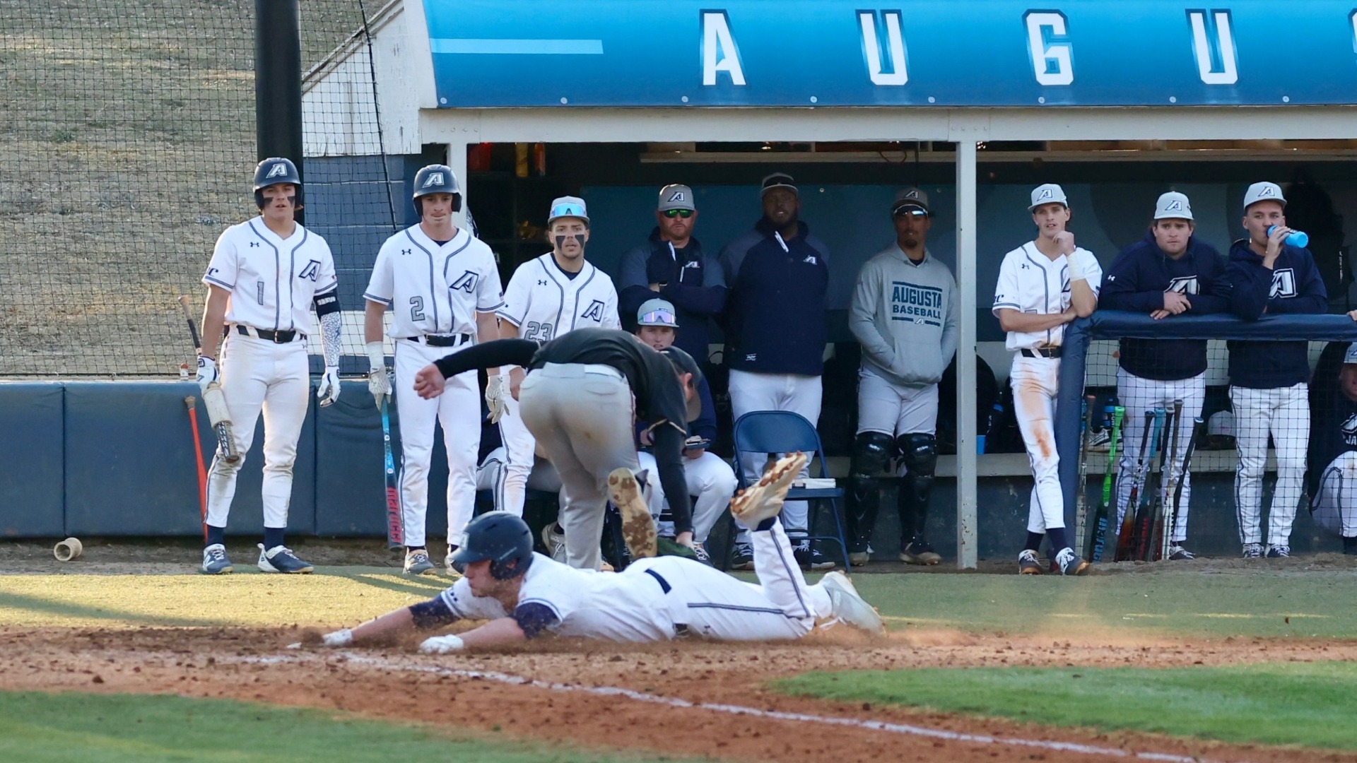 An Augusta runner would slide into home plate