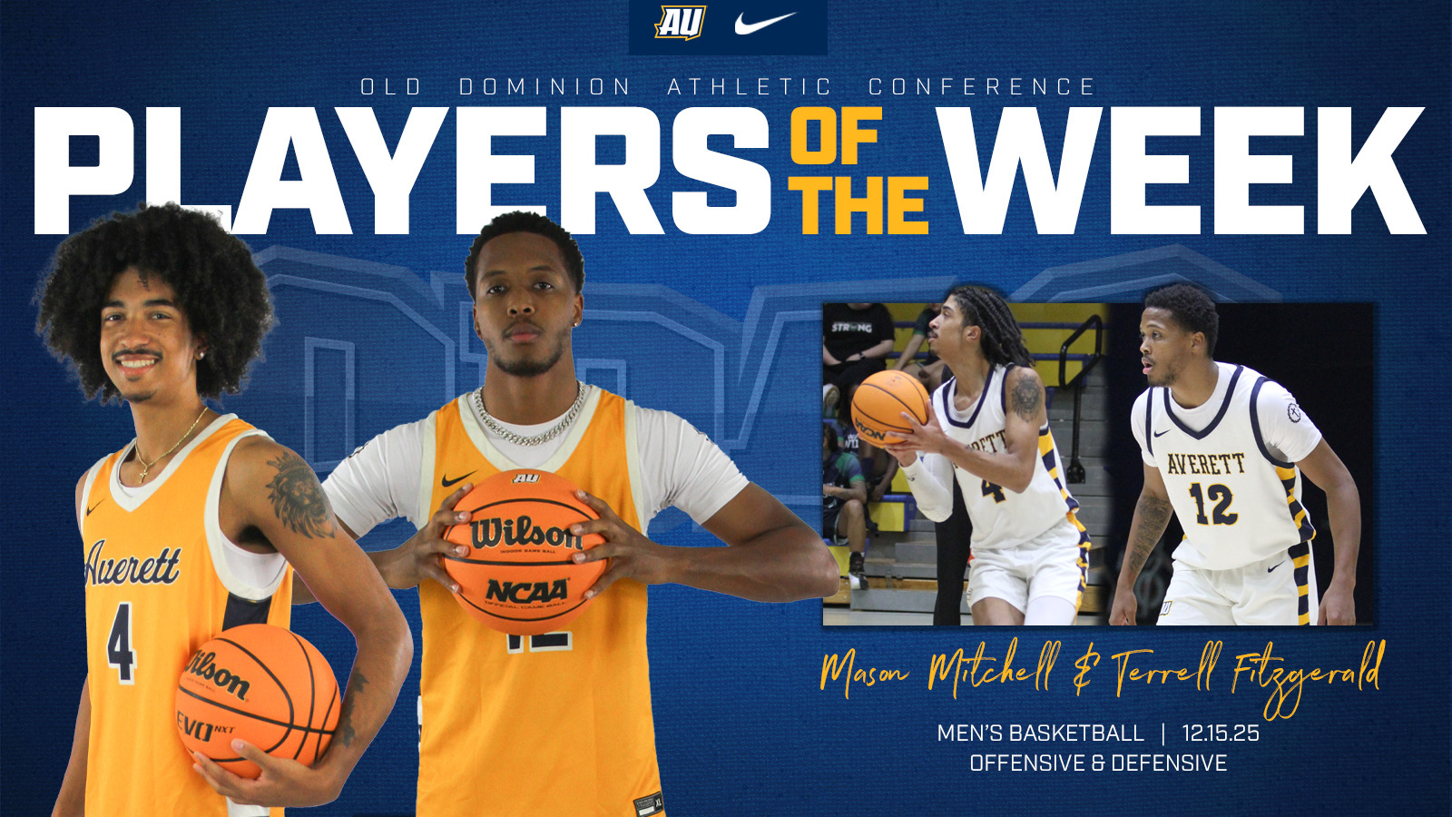 Mason Mitchell Terrell Fitzgerald mens basketball ODAC Players of the Week 121525