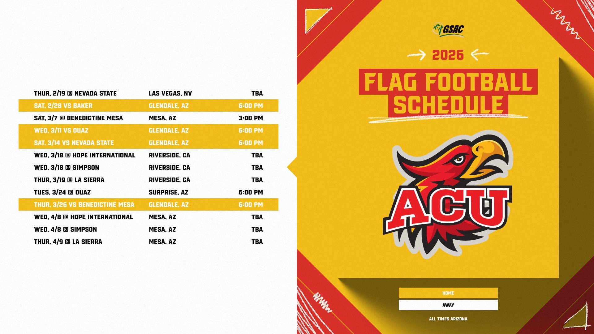 2026 ACU Flag Schedule