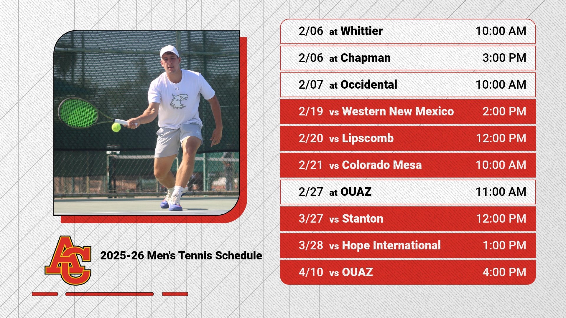 ACU Men's Tennis release 2025-26 Schedule