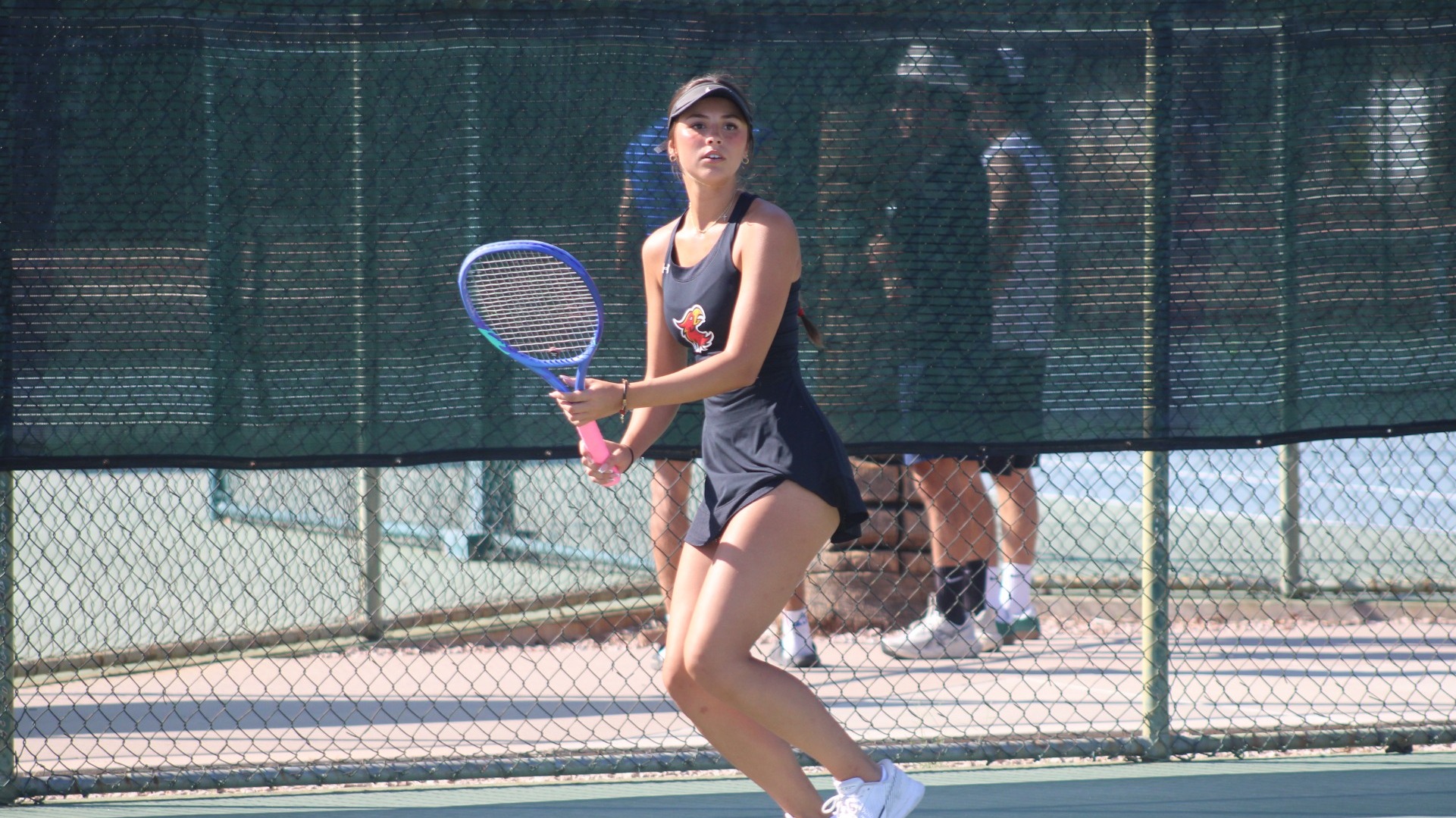 ACU's Savannah Salvin gets the doubles point with Gracie Madeya