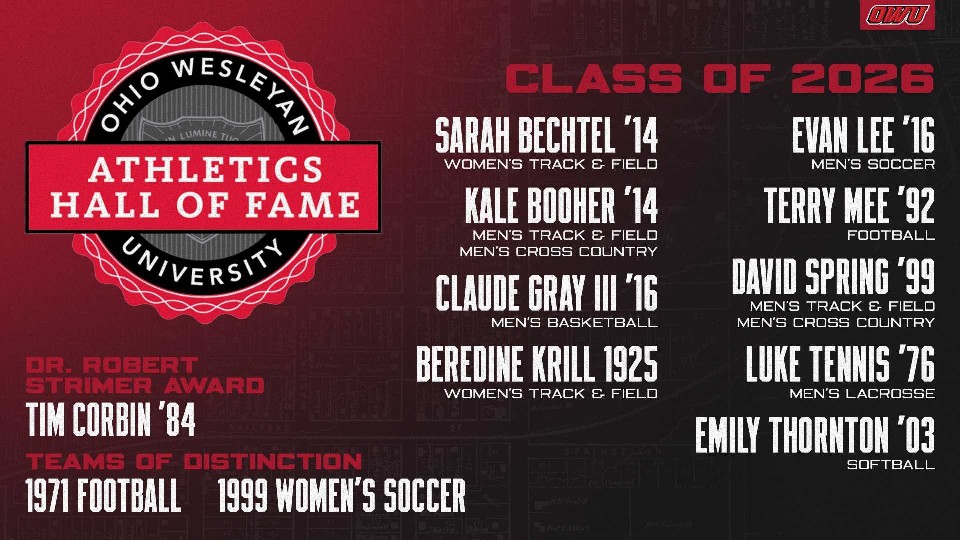 OWU Athletics Hall of Fame - Class of 2026