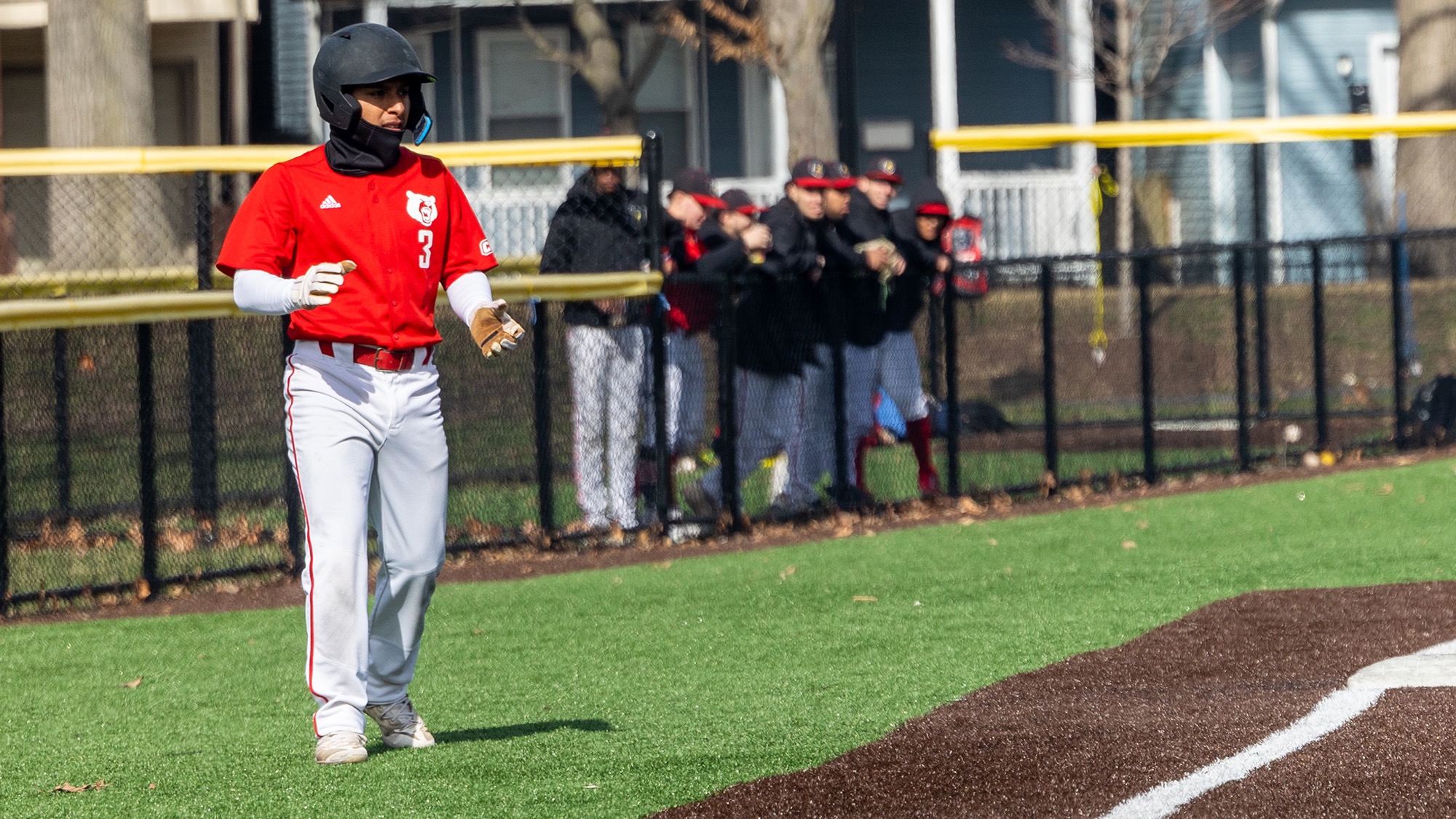 Elder Maldonado takes a lead off of third base against Georgian Court University baseball