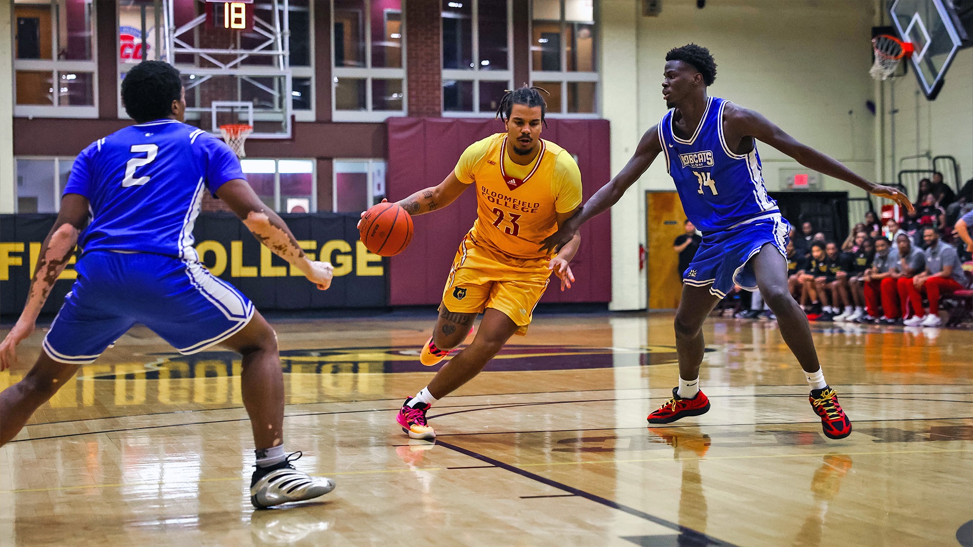 Marcus Bucknall drives to the paint in men's basketball game against BSC Albany