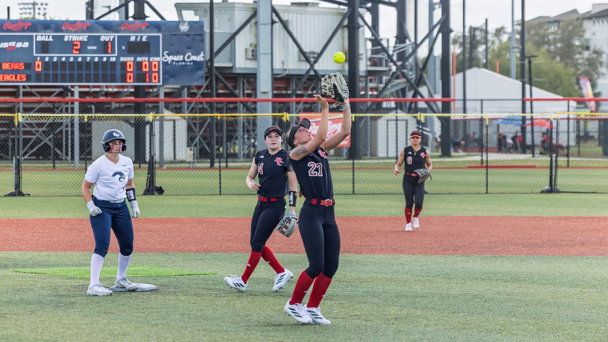 Hailey Conner catching pop up in Florida for the softball team