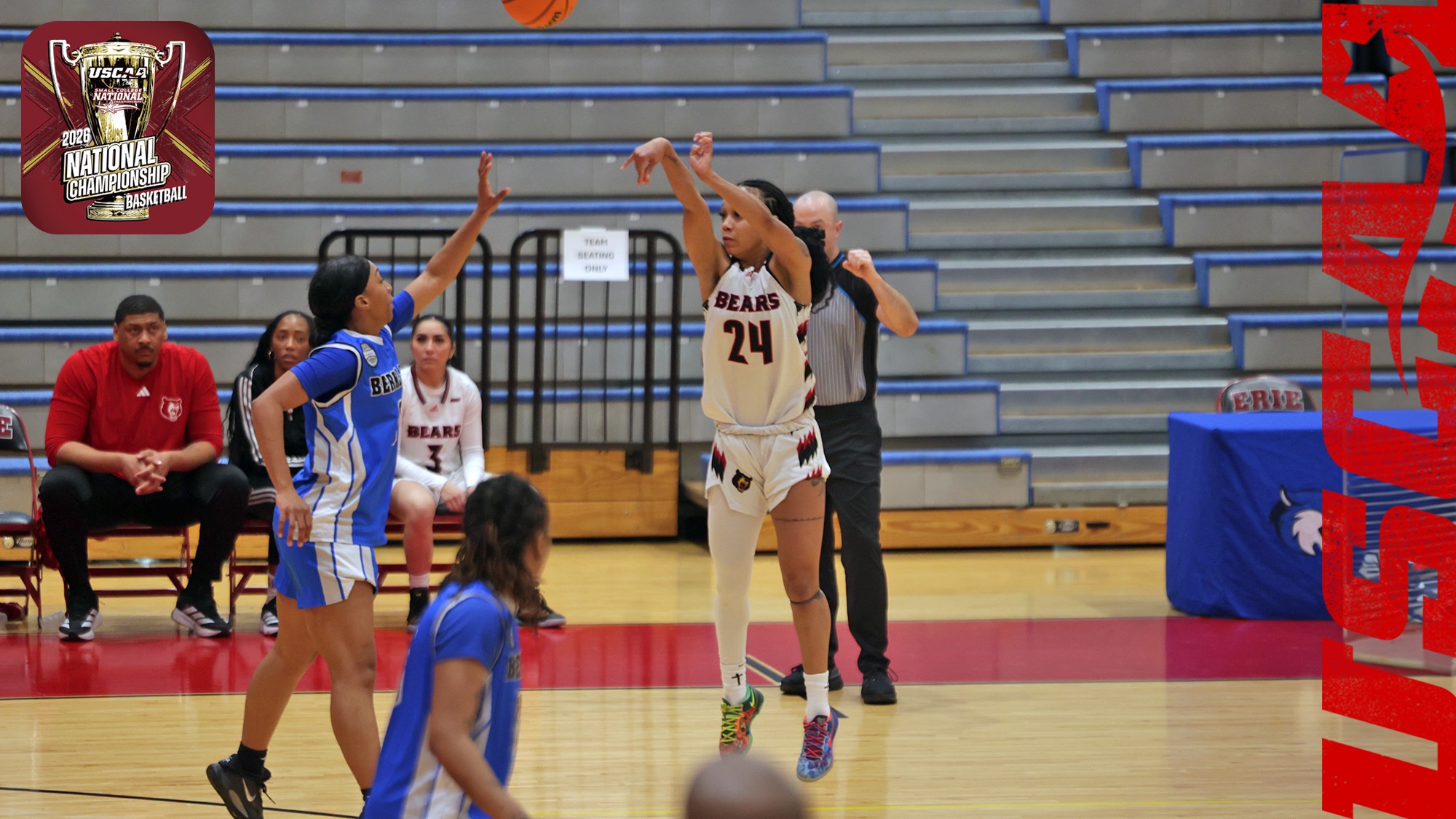Nia Mallette shoots a jumper over Berkeley College defender at USCAA National Tournament