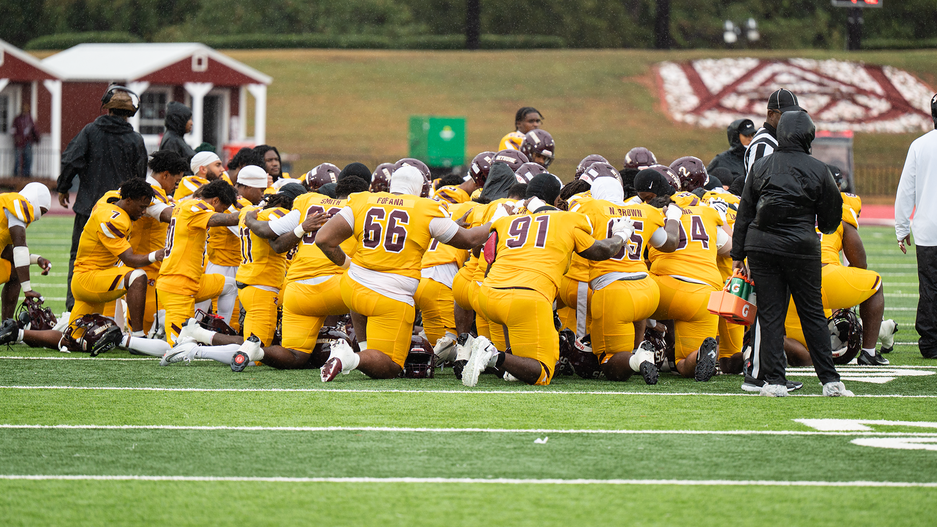 Football team huddle at Alabama A&M