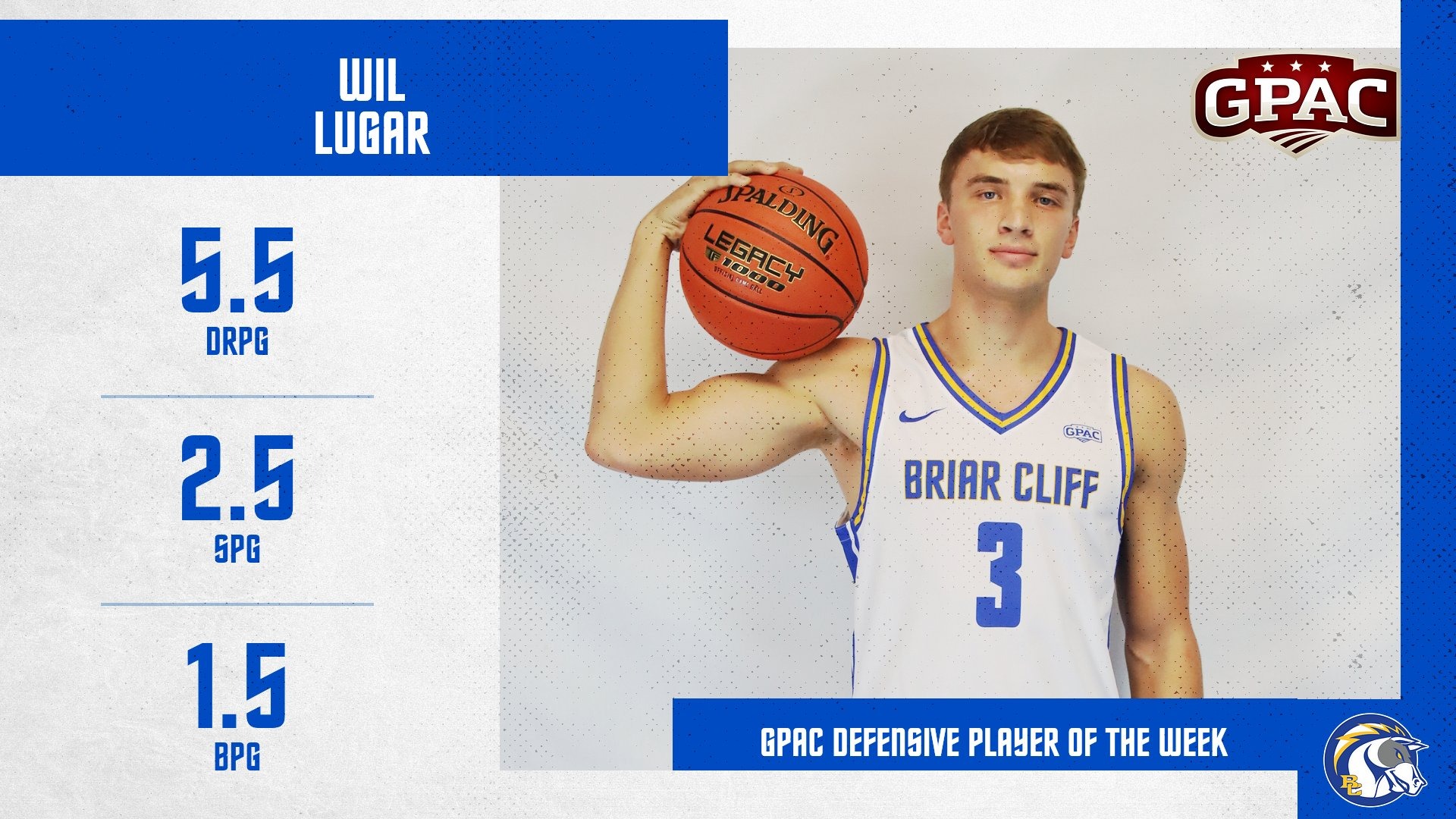 Wil Lugar GPAC Defensive Player of the Week