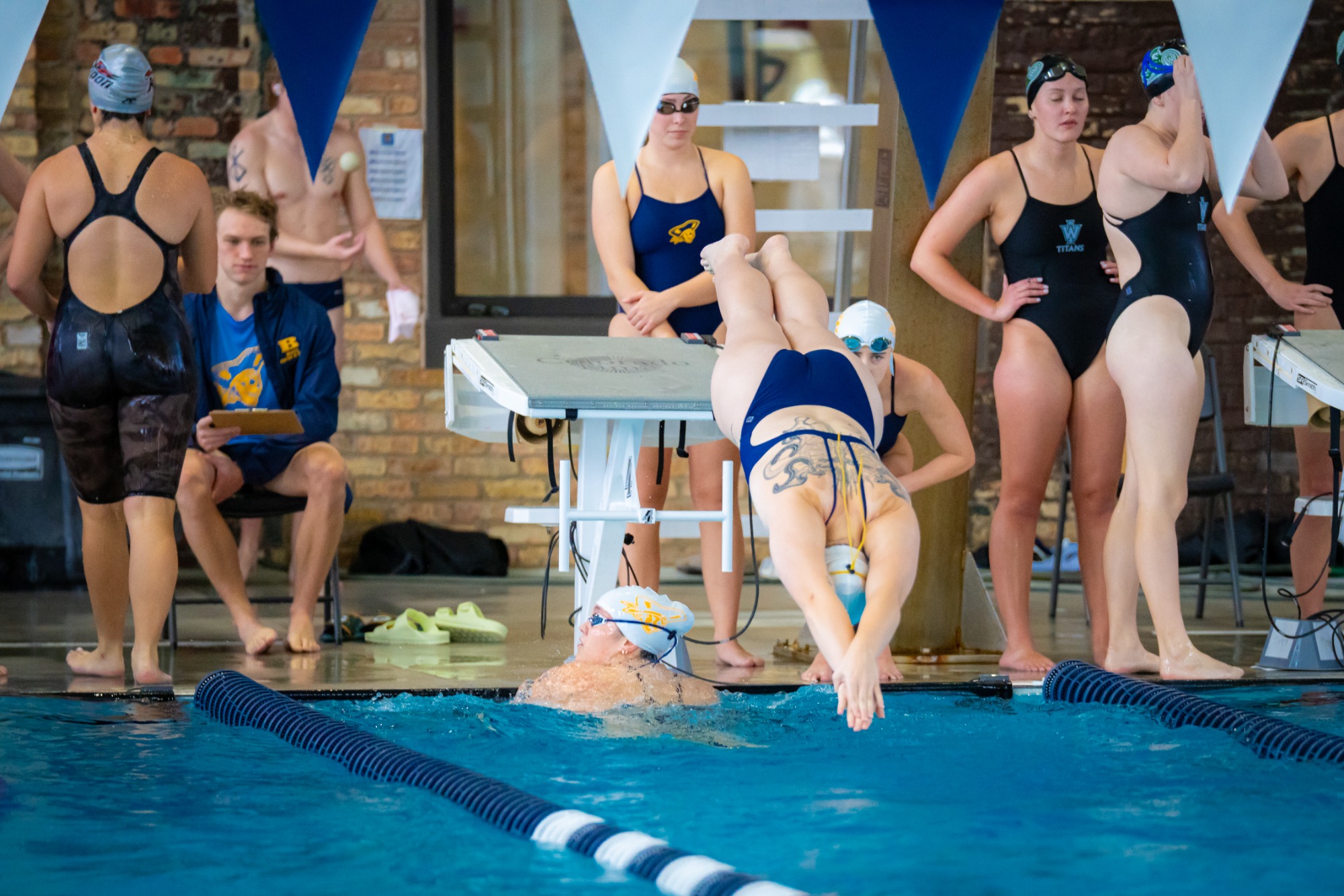 Beloit College Swimming and Diving hosts their Midseason Invite on Friday, November 21, 2025, at the Robert G. Nicholls Natatorium in Beloit, Wisconsin. 

Photo by Kayla Wolf