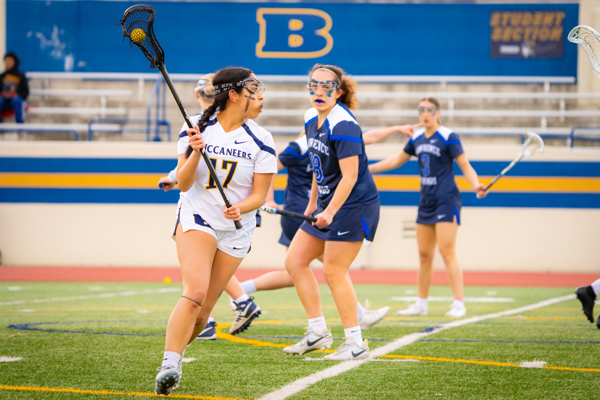 Beloit Women’s Lacrosse competes in a game on Tuesday, March 26, 2025, at Strong Stadium in Beloit, Wisconsin.