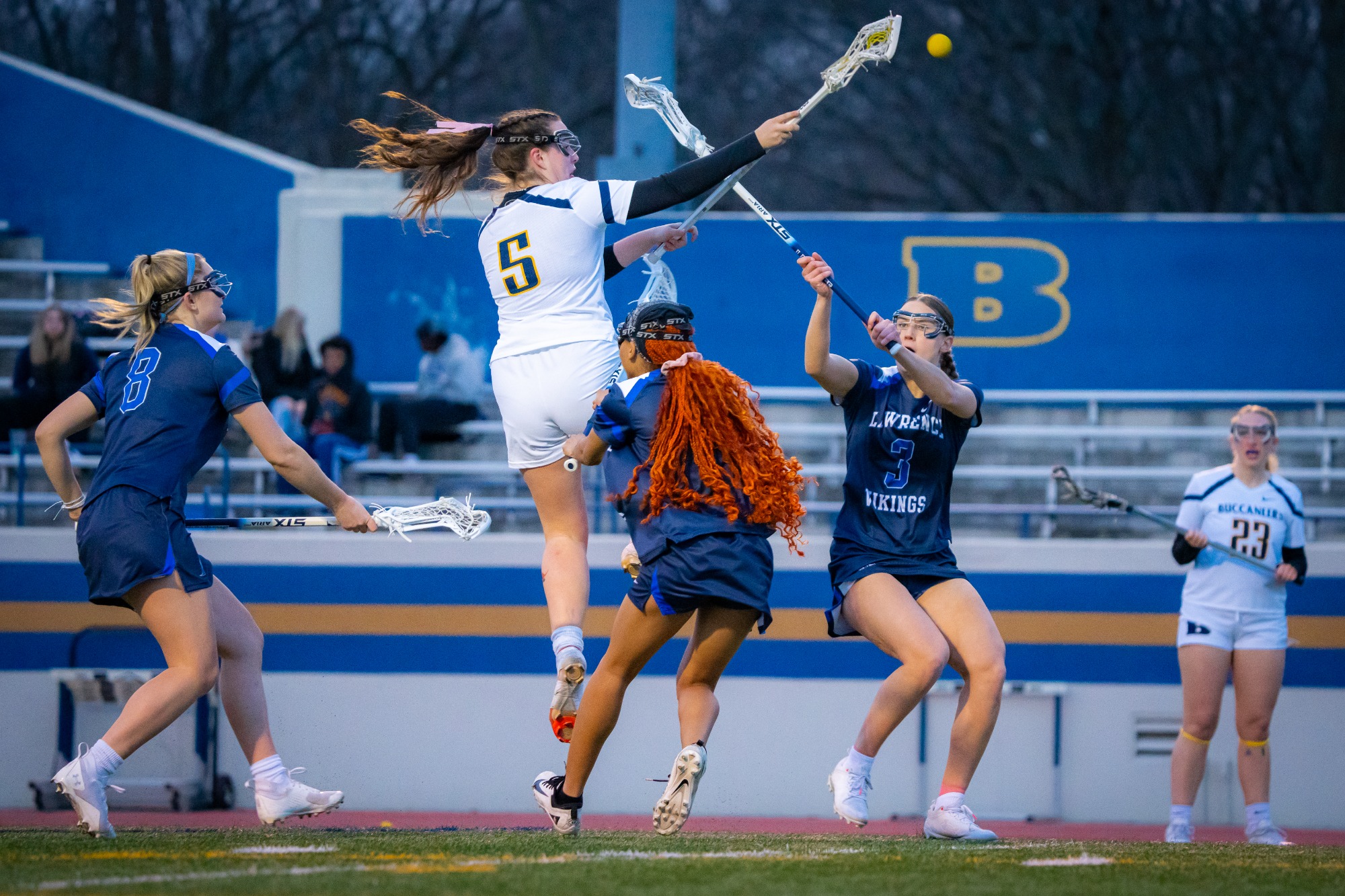 Beloit Women’s Lacrosse competes in a game on Tuesday, March 26, 2025, at Strong Stadium in Beloit, Wisconsin.