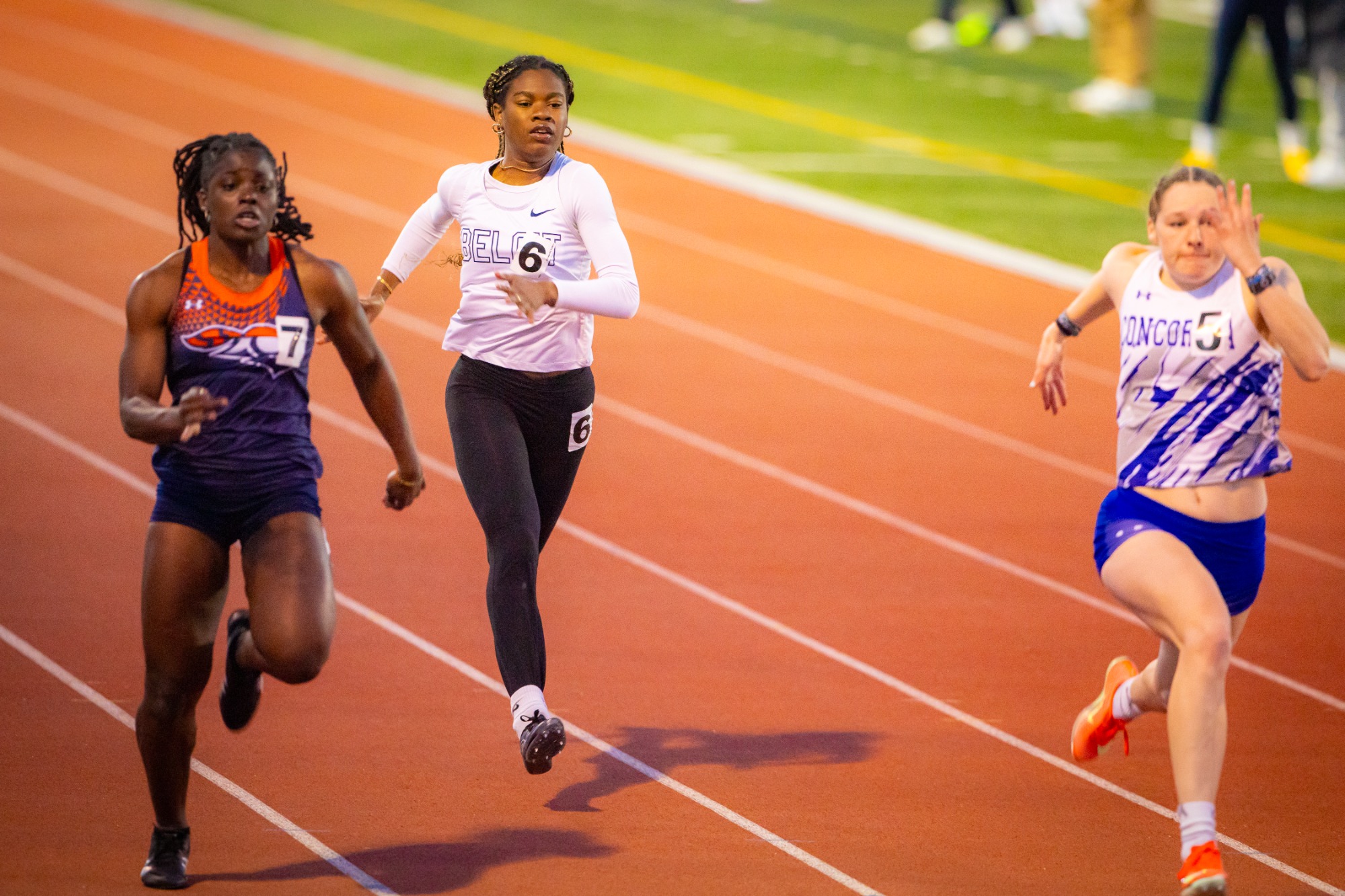 Athletes compete during the Beloit Relays at the Strong Stadium Complex in Beloit, Wis., on Friday, April 10, 2026. The meet marked the school’s only home track and field competition of the season.