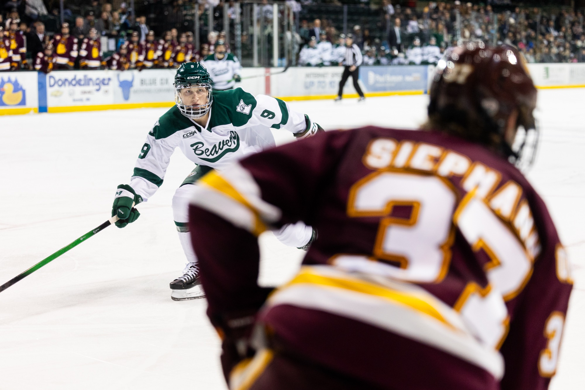 Jaksen Panzer (9) - Men's Hockey - BSU Beavers vs. UMD Bulldogs - The Sanford Center - Bemidji, MN - Friday, October 17, 2025 | Brent Cizek
