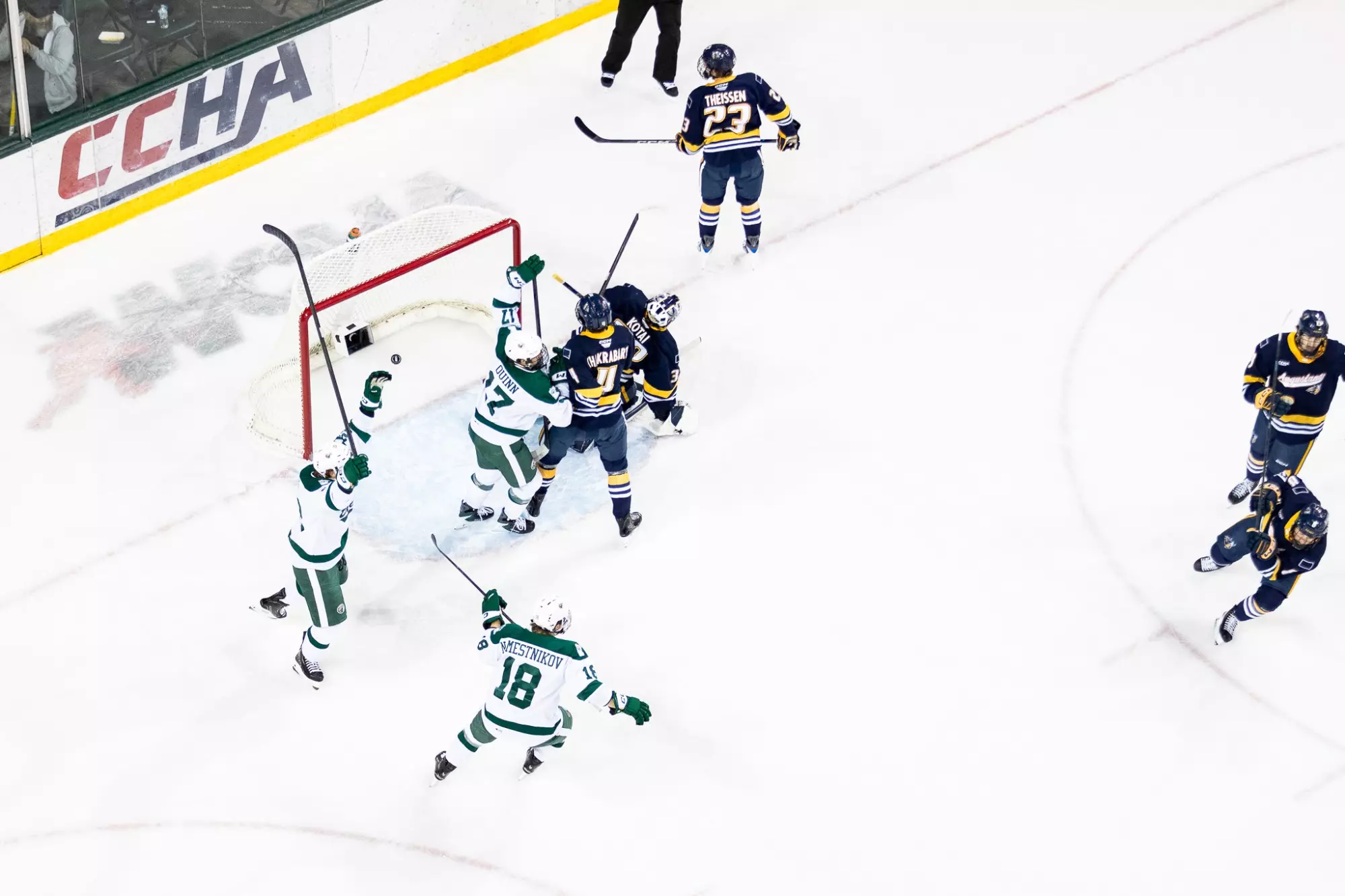 Noah Quinn (17), Oliver Peer (22) - Men's Hockey - BSUBeavers vs. AU Vikings - The Sanford Center - Bemidji, MN - Saturday, October 25, 2025 | Brent Cizek