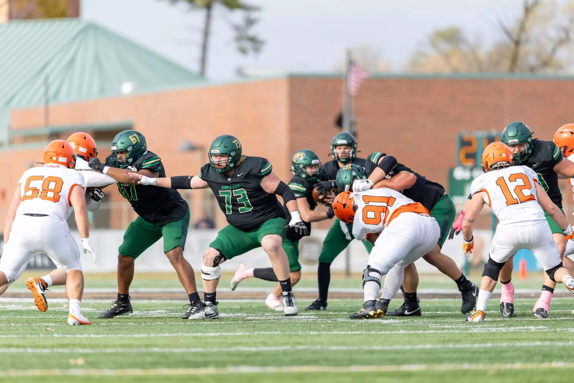 Deon Kelson (67), Bill Ketola (73) - Football - BSU Beavers vs. UJ Jimmies - Chet Anderson Stadium - Bemidji, MN - Saturday, October 25, 2025 | Brent Cizek