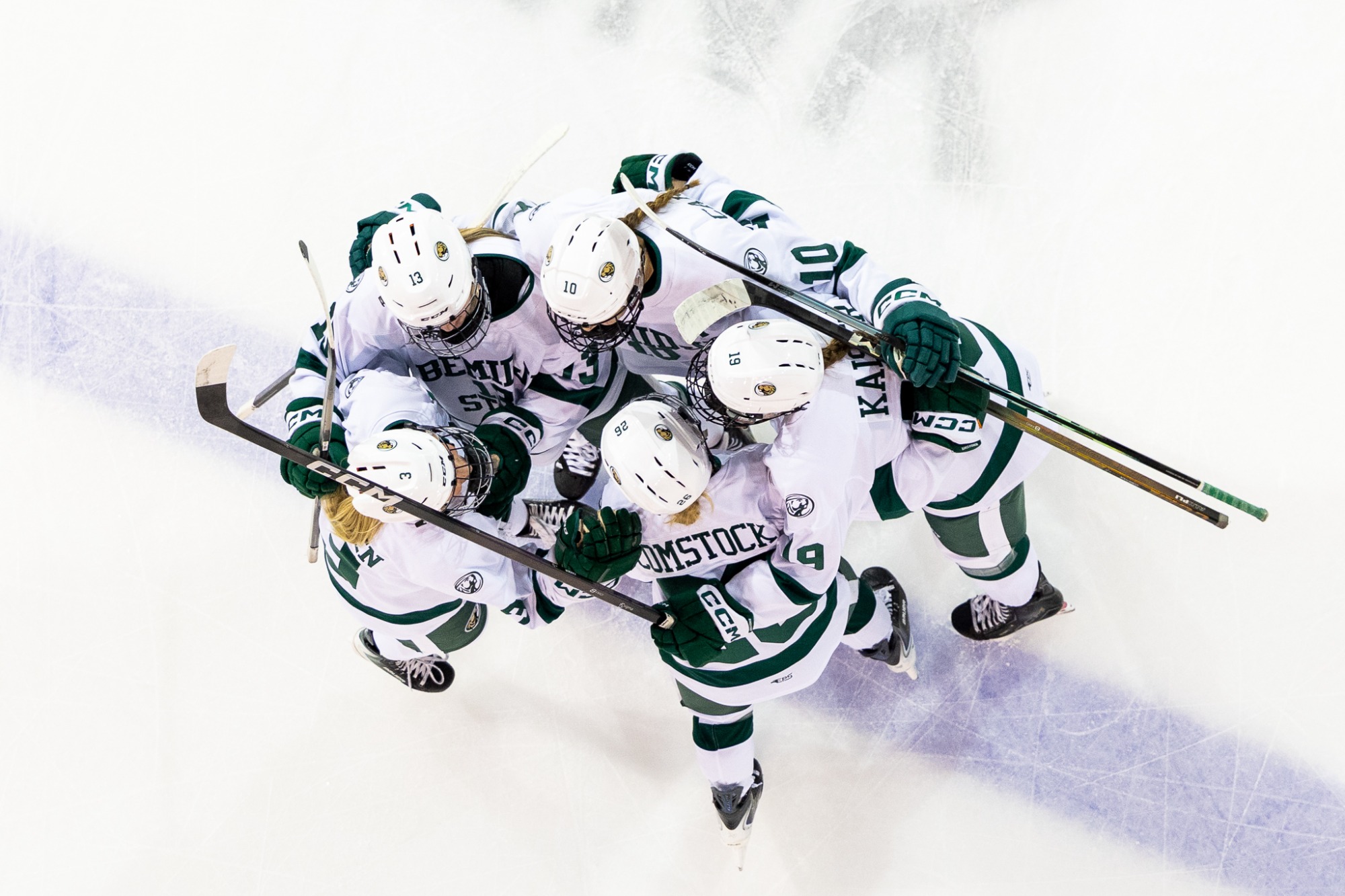 Olivia Dronen (3), Katy Comstock (26), Raeley Carney (10), Talya Hendrickson (13) - Women's Hockey - BSU Beavers vs. UMD Bulldogs - The Sanford Center - Bemidji, MN - Friday, December 5, 2025 | Brent Cizek