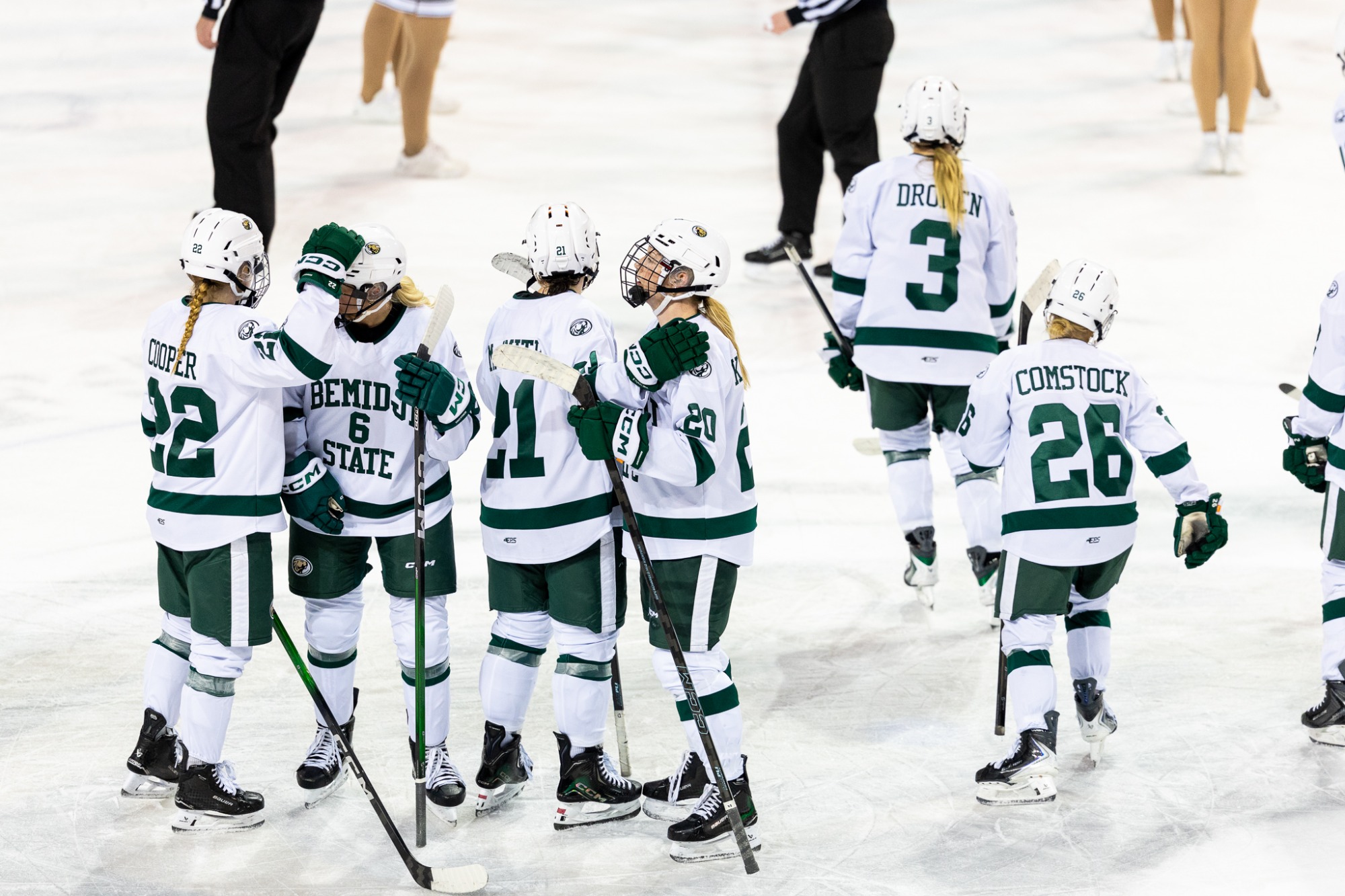 Autumn Cooper (22), Hannah Graves (6), Morgan Smith (21), Elly Klepinger (20) - Women's Hockey - BSU Beavers vs. UMD Bulldogs - The Sanford Center - Bemidji, MN - Friday, December 5, 2025 | Brent Cizek