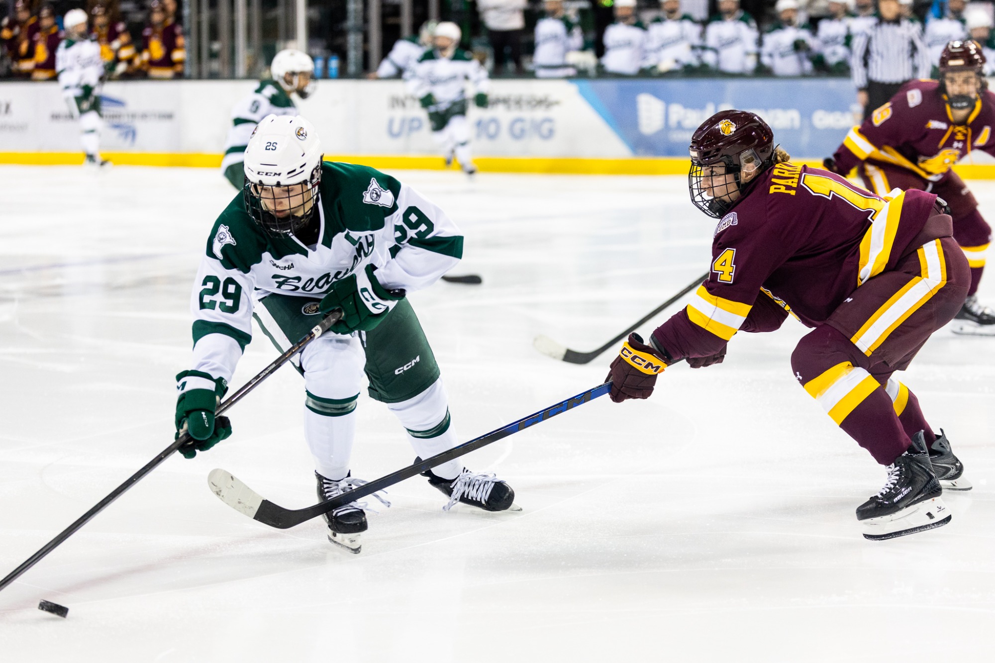 Hailey Armstrong (29), Krista Parkkonen (14) - Women's Hockey - BSU Beavers vs. UMD Bulldogs - The Sanford Center - Bemidji, MN - Saturday, December 6, 2025 | Brent Cizek