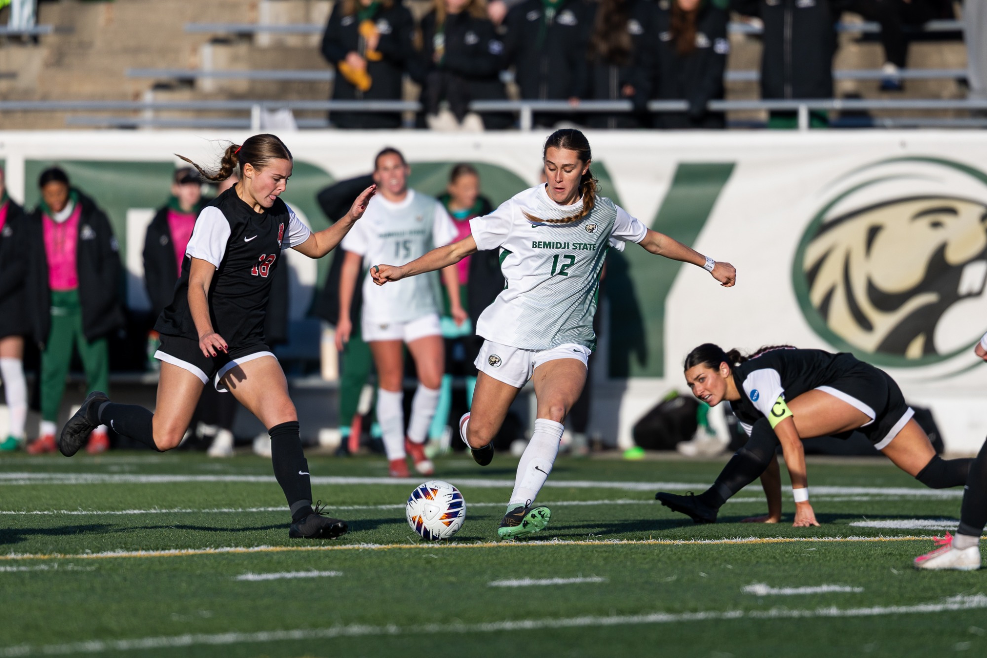 Kate Ricker (18), Katrina Barthelt (12) - Women's Soccer - BSU Beavers vs. UCM Jennies - NCAA DII Central Regional Second Round - Chet Anderson Stadium - Bemidji, MN - Friday, November 21, 2025 | Brent Cizek
