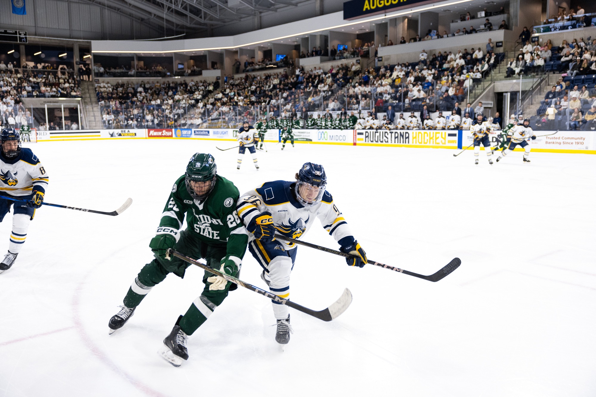 Reilly Funk (26), Owen Baumgartner (96) - Men's Hockey - Bemidji State Beavers at Augustana Vikings - Midco Arena - Sioux Falls, SD - Friday, March 7, 2025 | Brent Cizek