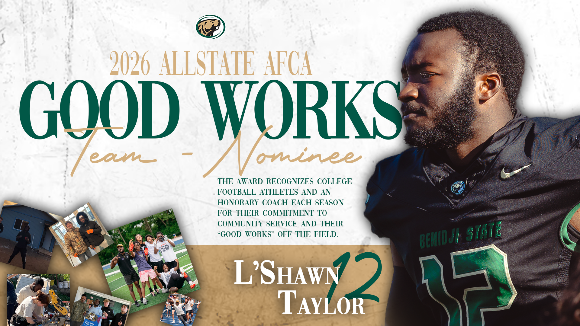 L'Shawn Taylor Allstate AFCA Good Works Team Nominee