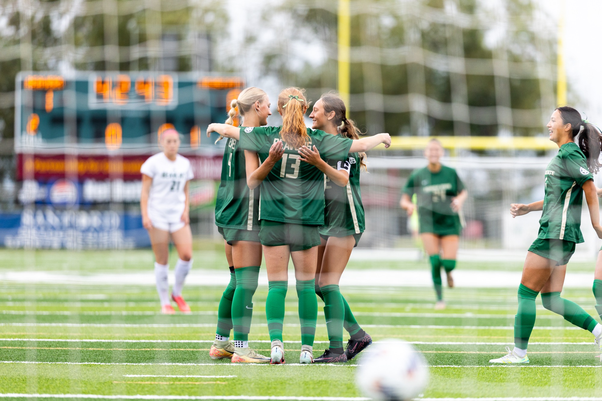 Ella Wade (13), Meredith Paar (4), Dayna Stocke (22), Megan Ko (6) - Soccer - Bemidji State vs. Northwest Missouri State - Chet Anderson Stadium - Bemidji, MN - Sunday, August 30, 2026 | Brent Cizek