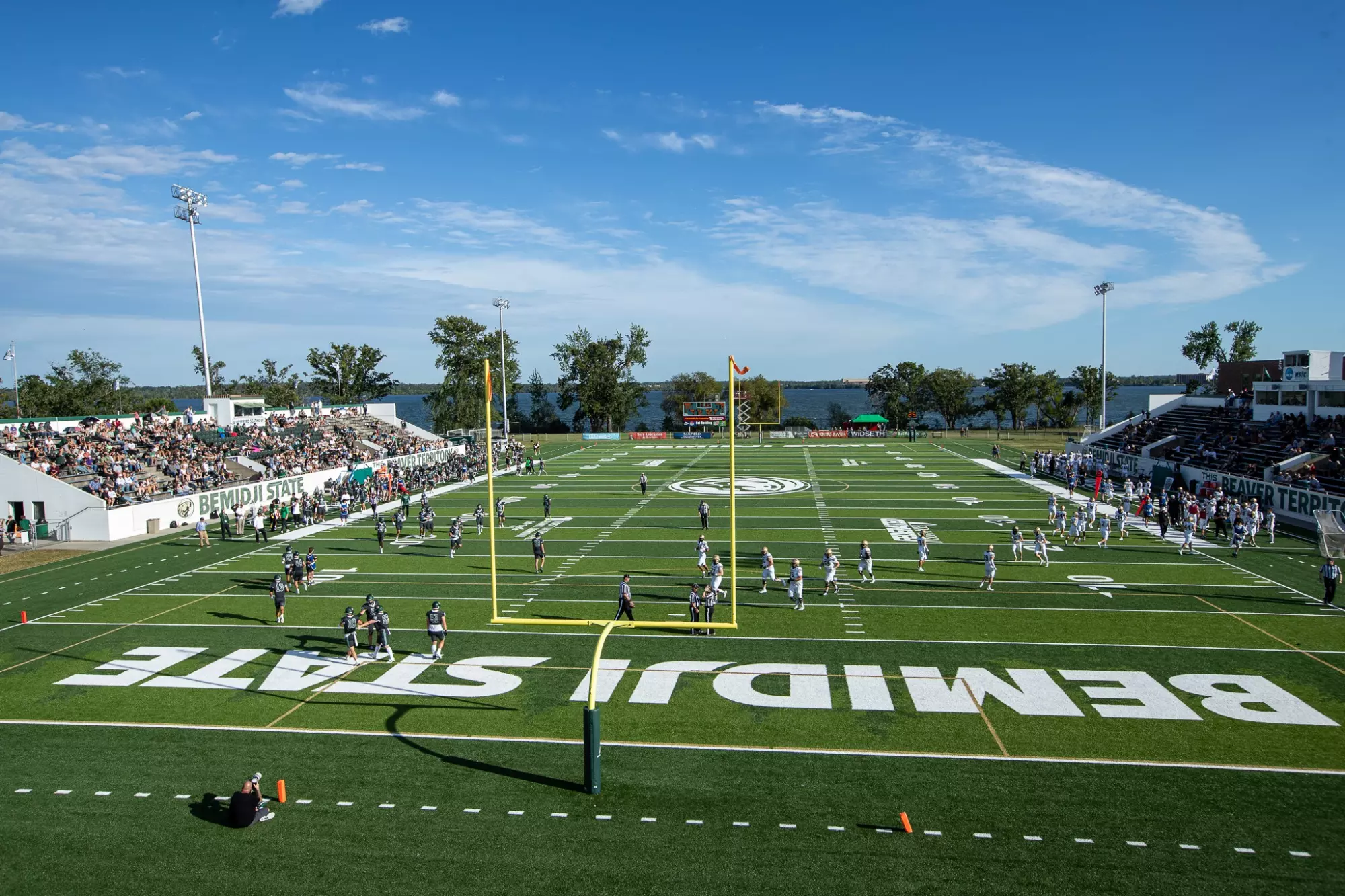 Wide view of Bemidji State’s football field during the game against Southwest Minnesota State.