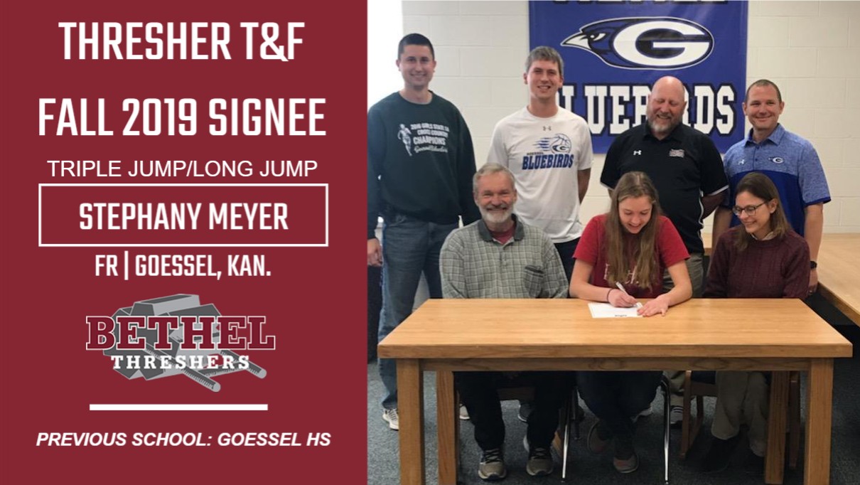 Thresher Track & Field signs Stephany Meyer from Goessel Bethel College (KS)