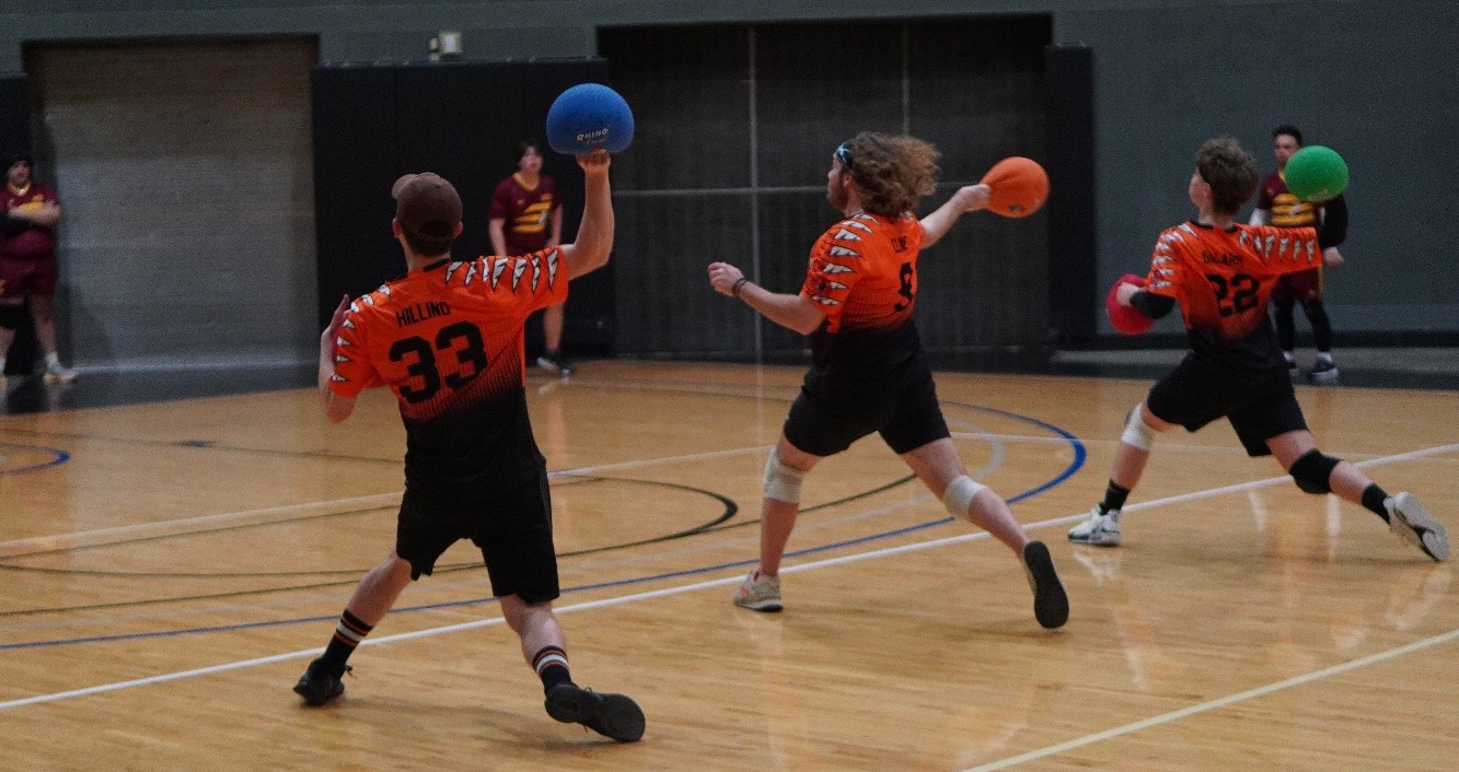 Dodgeball action shot at Grand Valley Gauntlet Tournament
