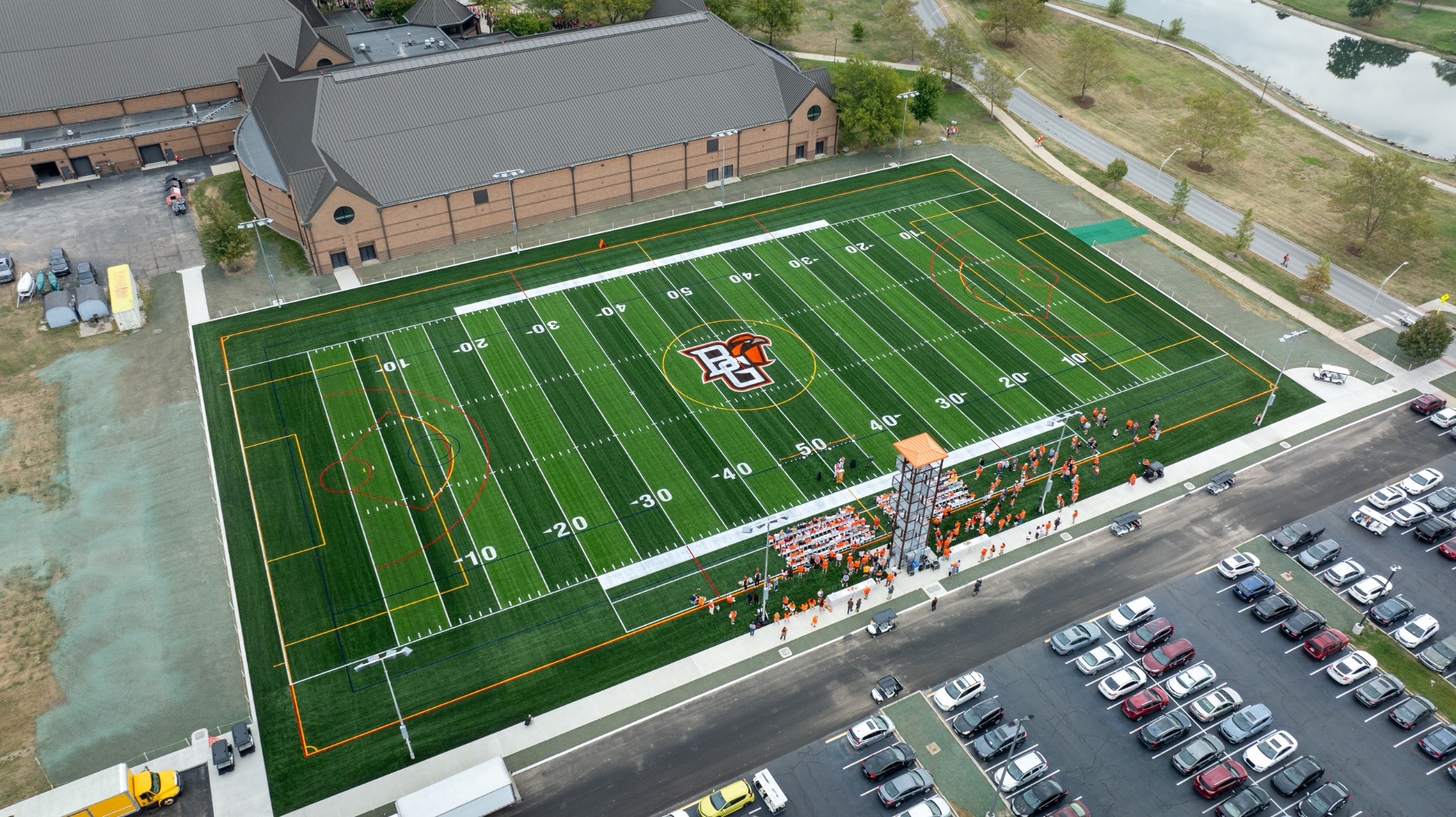 Student Green Dedication, Student Green, Practice Field, Ribbon Cutting, Dedication, Homecoming, FMB, Falcon Marching Band, Photo by Haven Conn, Drone, HConn, HConn25, September 13 2025,