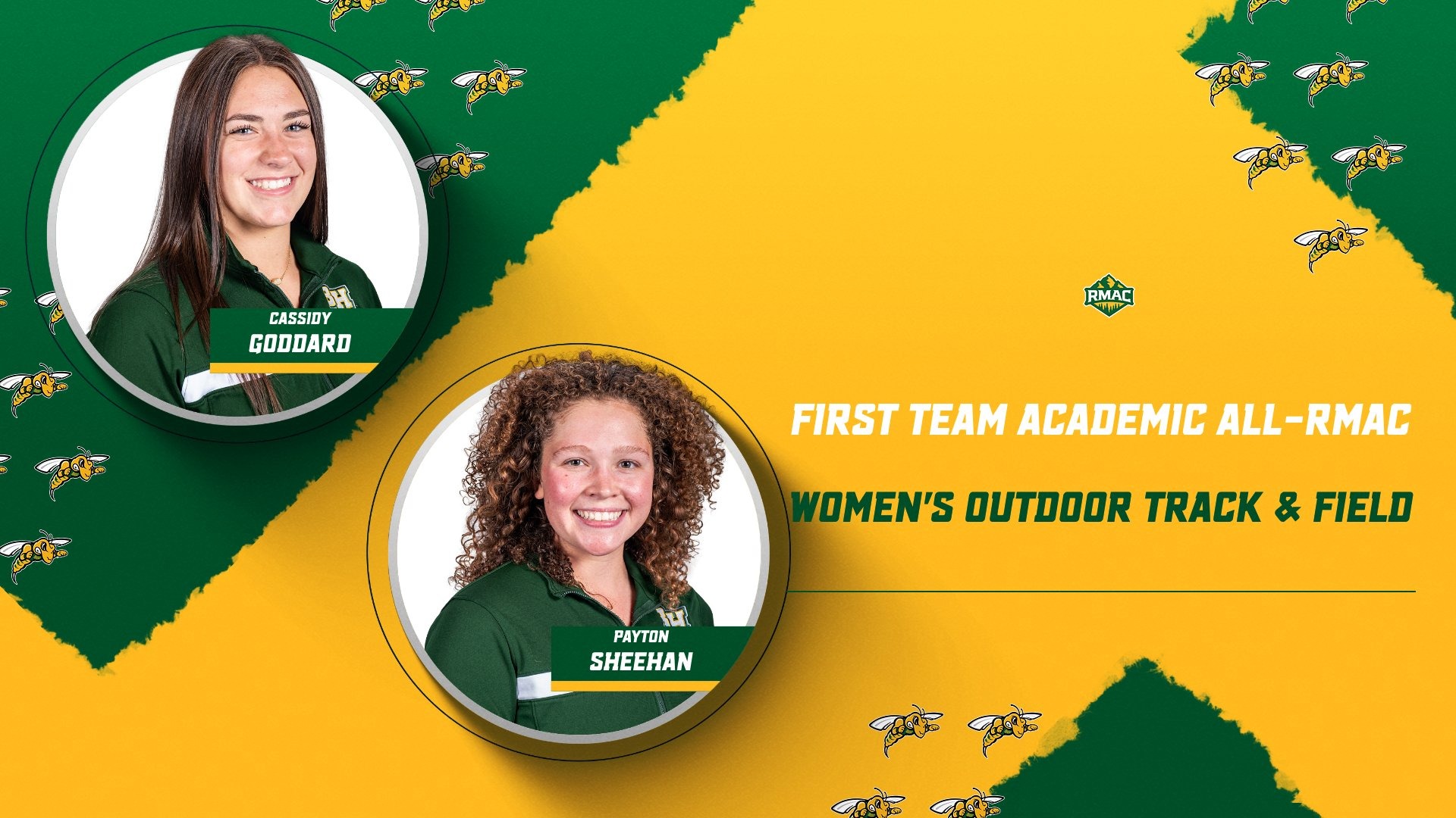 2026 First Team Academic All-RMAC Graphic for Women's Outdoor Track & Field (Cassidy Goddard & Payton Sheehan)