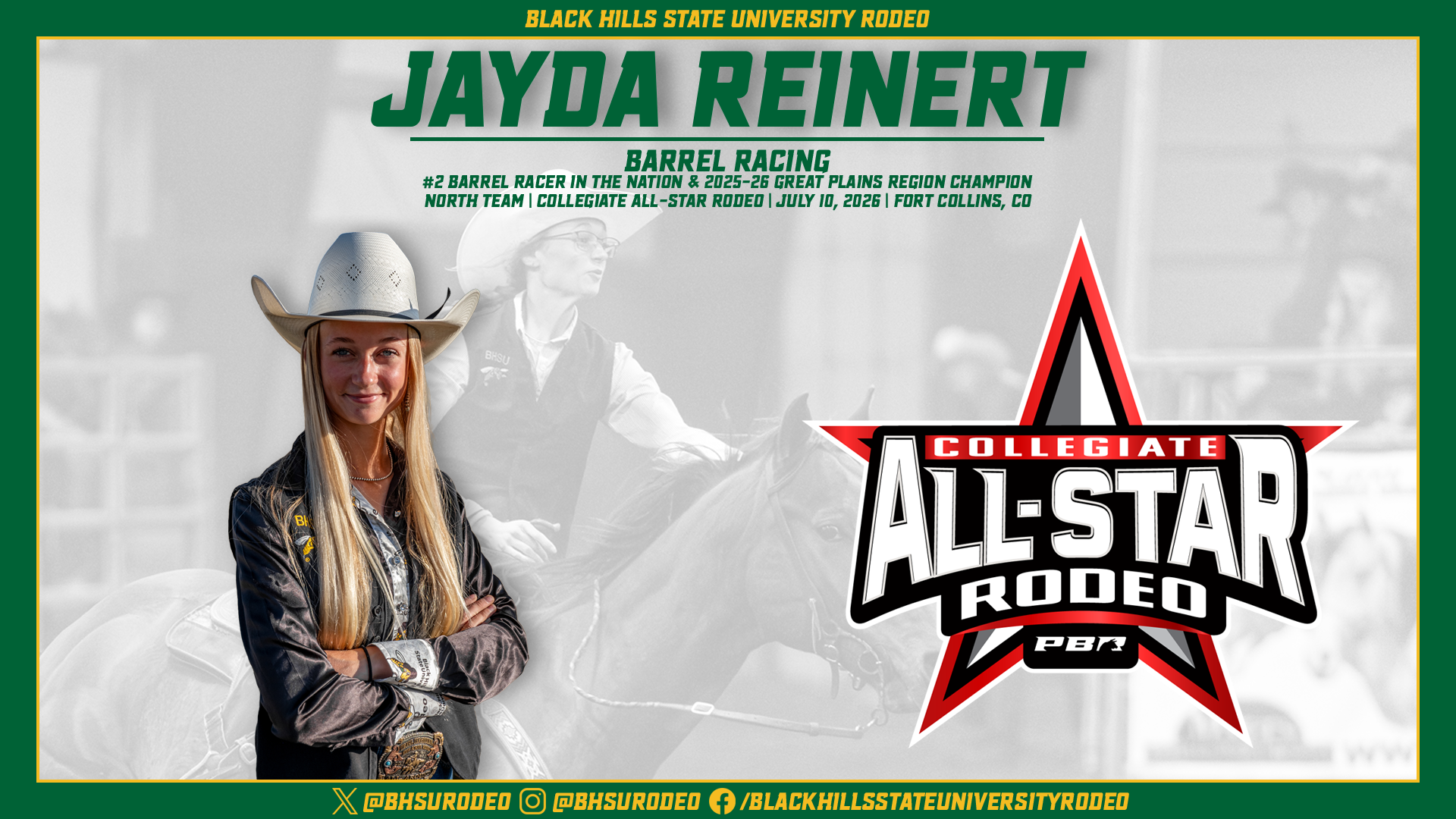 Jayda Reinert Collegiate All-Star Rodeo Announcement Graphic