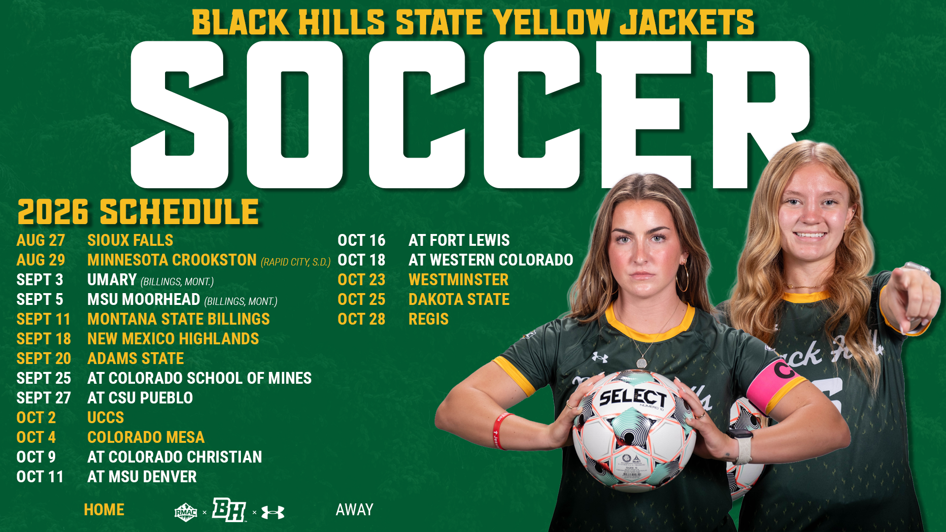Black Hills State Women's Soccer Schedule Graphic. The graphic lists all 18 matches on the regular season.