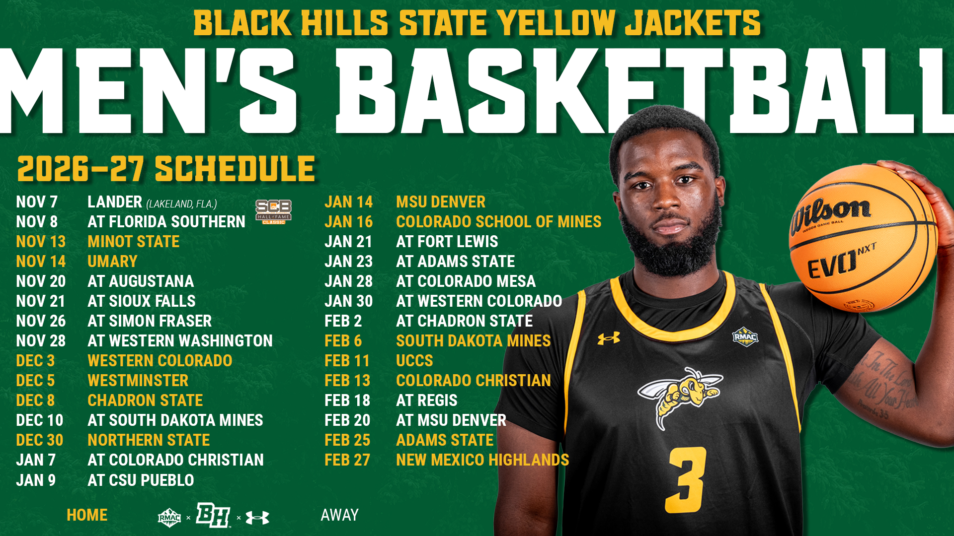 2026-27 Black Hills State Men's Basketball Schedule Graphic