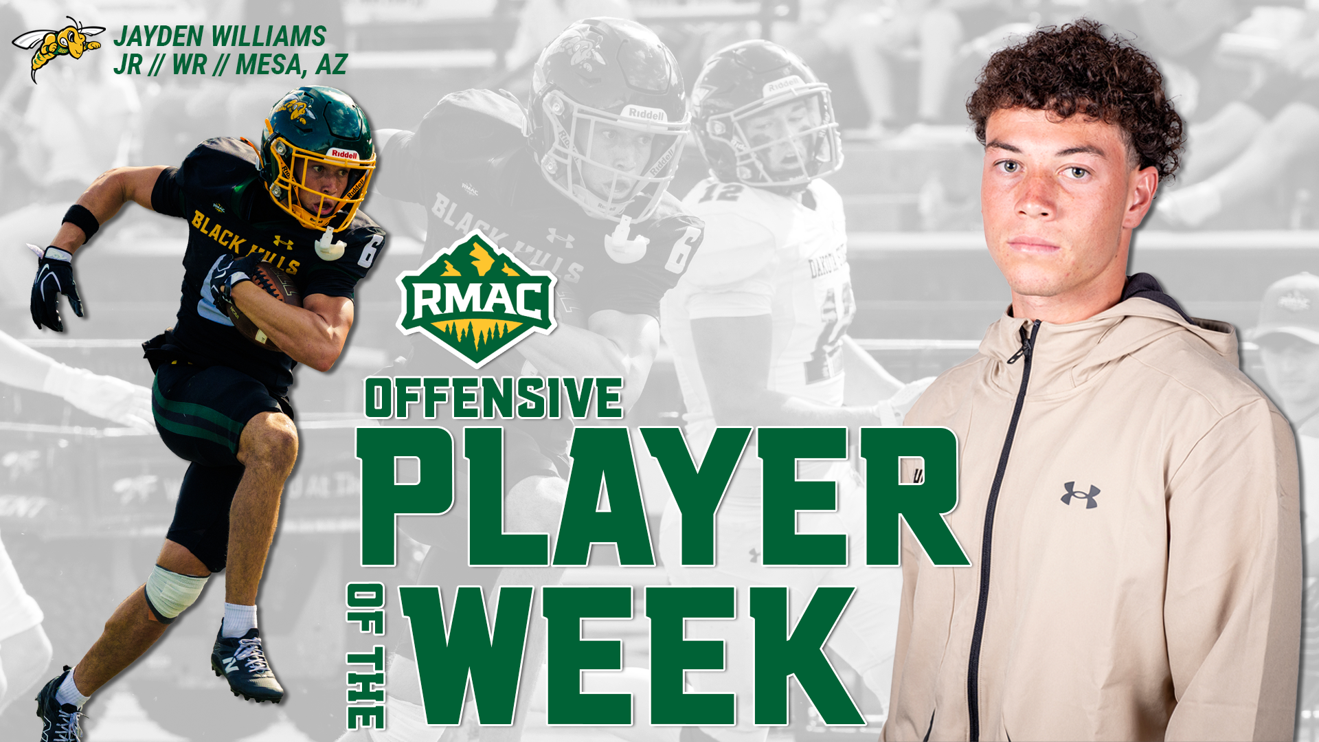 Jayden Williams Week 1 RMAC Player of the Week Graphic