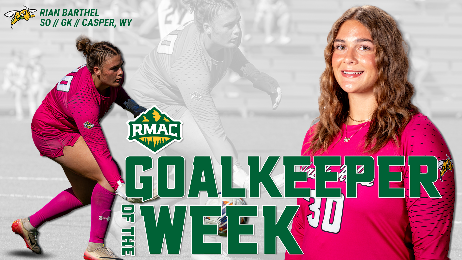Rian Barthel RMAC Women's Soccer Goalkeeper of the Week Graphic