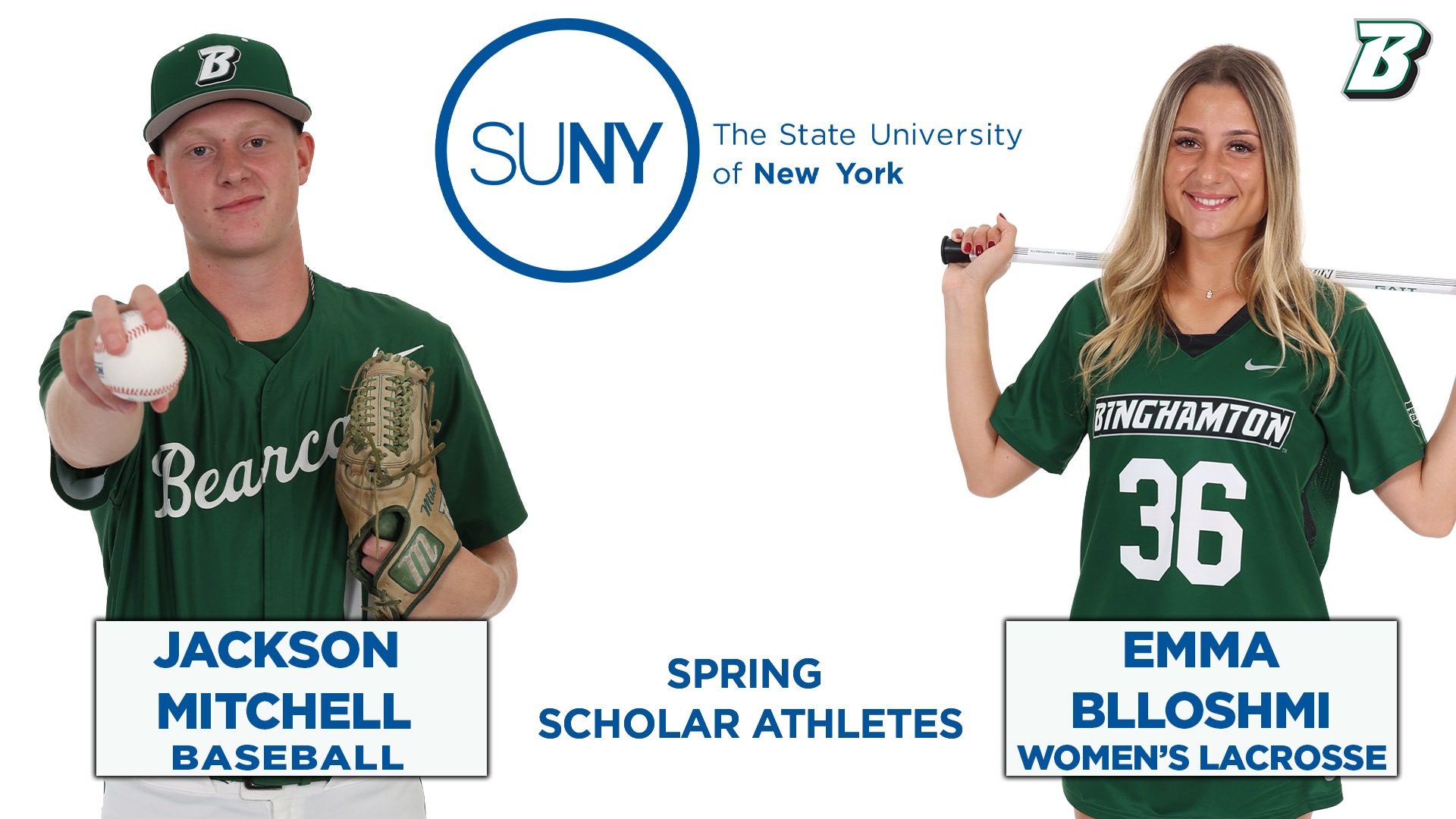Jackson Mitchell and Emma Blloshmi as SUNY Scholar-Athletes