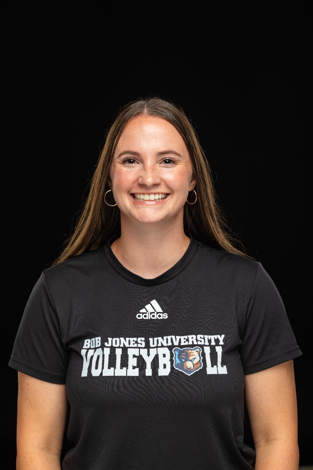 A member of the BJU Bruins roster poses for a headshot on a black background at Bob Jones University in Greenville, S.C., Monday, Aug. 18, 2025. (Photo by Derek Eckenroth)