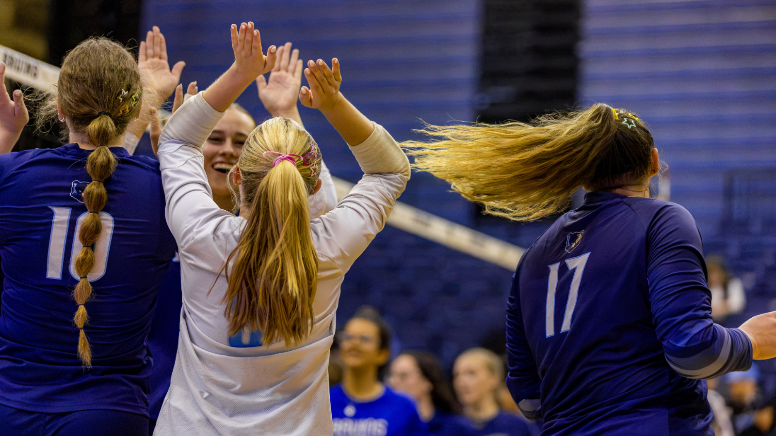 Volleyball players high five each other