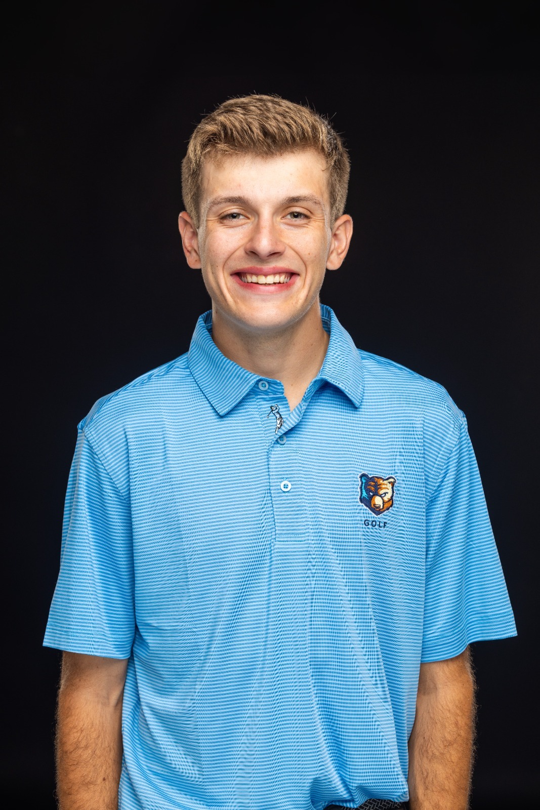 A member of the BJU Bruins roster poses for a headshot on a black background at Bob Jones University in Greenville, S.C., Monday, Aug. 18, 2025. (Photo by Derek Eckenroth)
