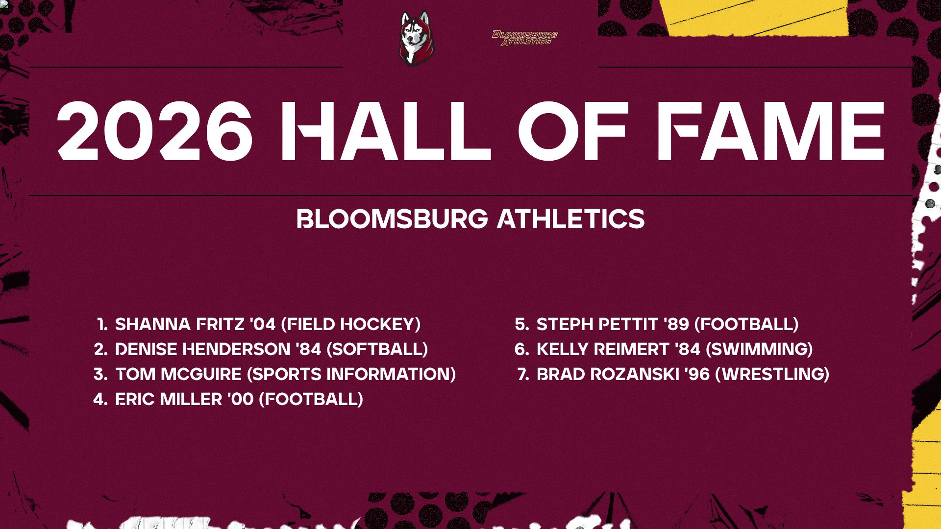 2026 Hall of Fame Class - Shanna Fritz, Denise Henderson, Eric Miller, Tom McGuire, Steph Pettit, Kelly Reimert, Brad Rozanski